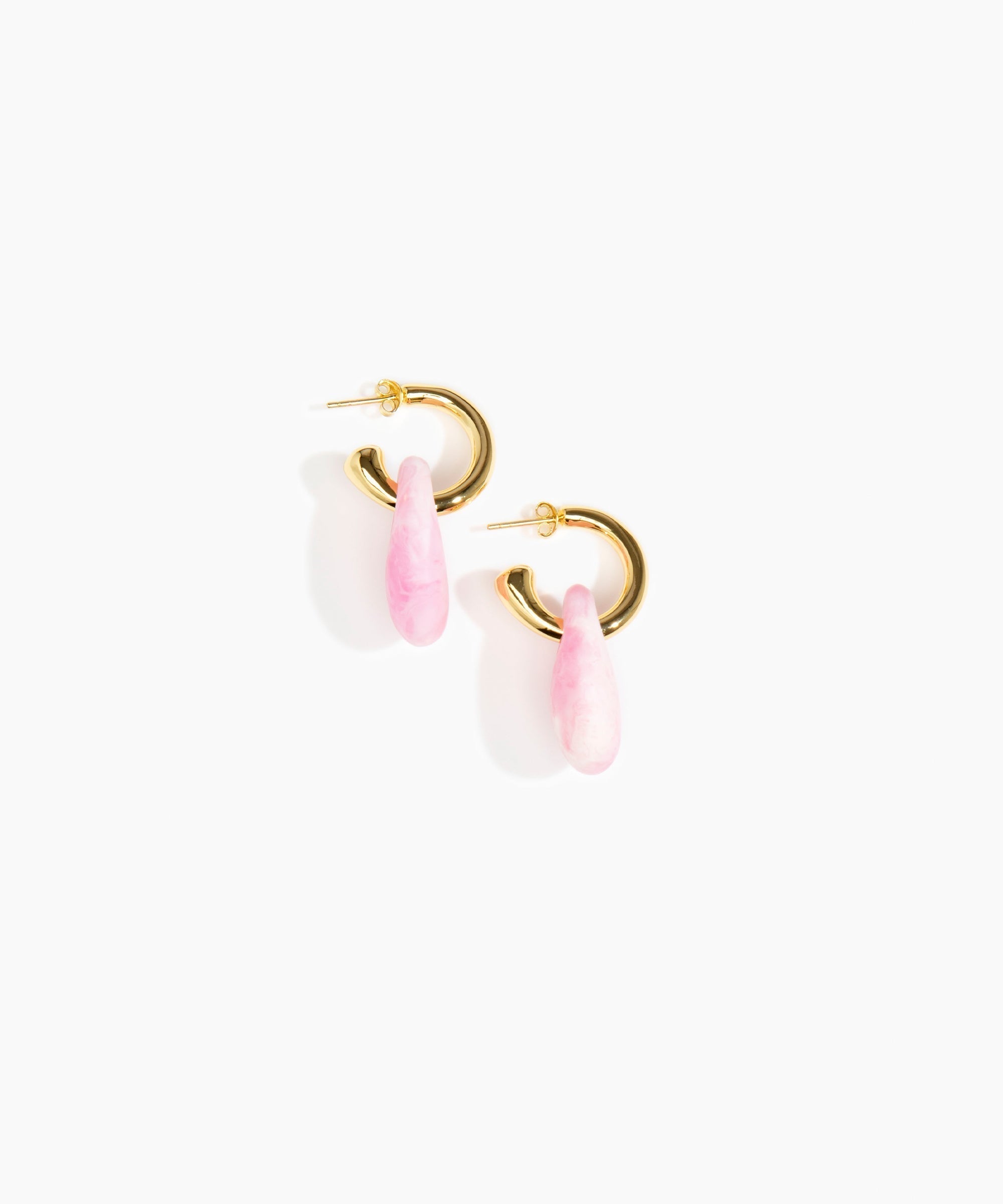 Dinosaur Designs Small Rock Hoop Earrings in Shell Pink Colour resin with Brass Hoop Material