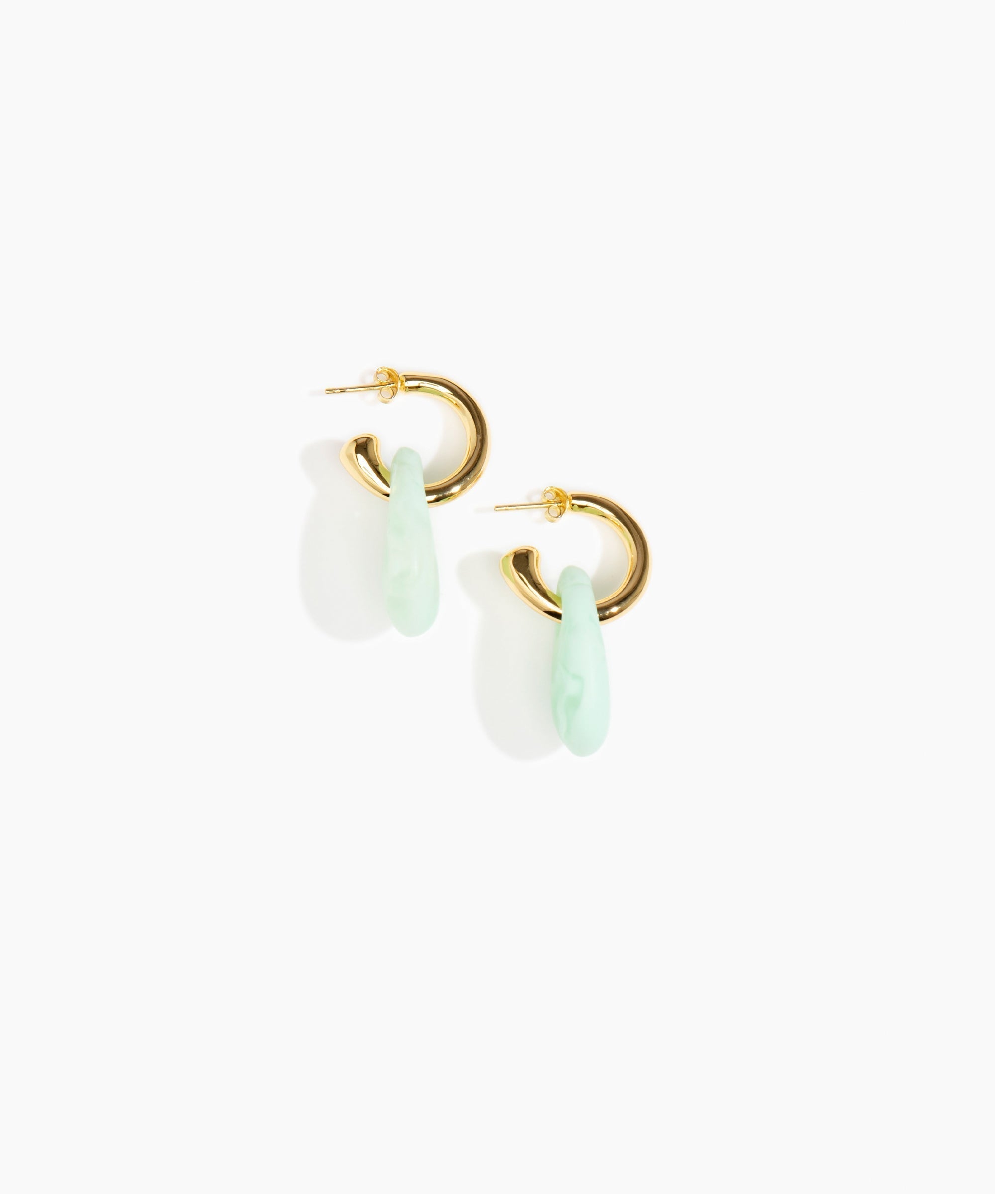 Dinosaur Designs Small Rock Hoop Earrings in Mint Colour resin with Brass Hoop Material.