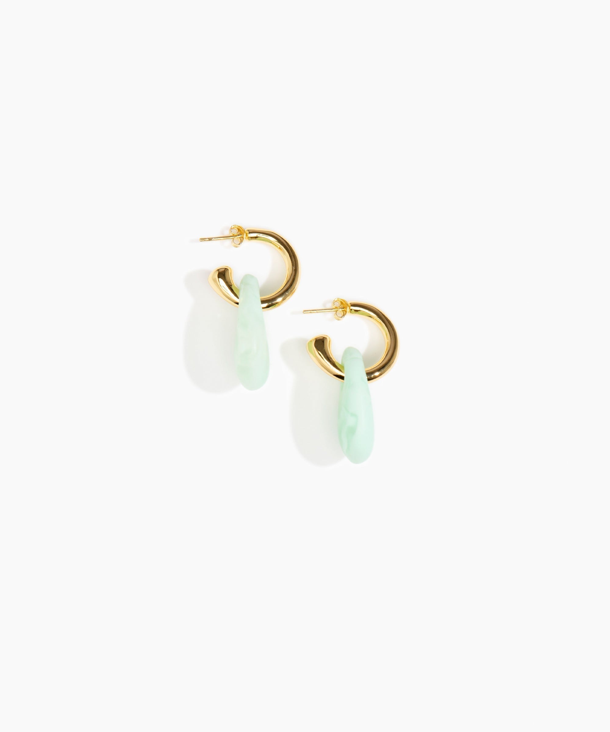 Dinosaur Designs Small Rock Hoop Earrings Earrings in Mint Colour resin with Brass Hoop Material