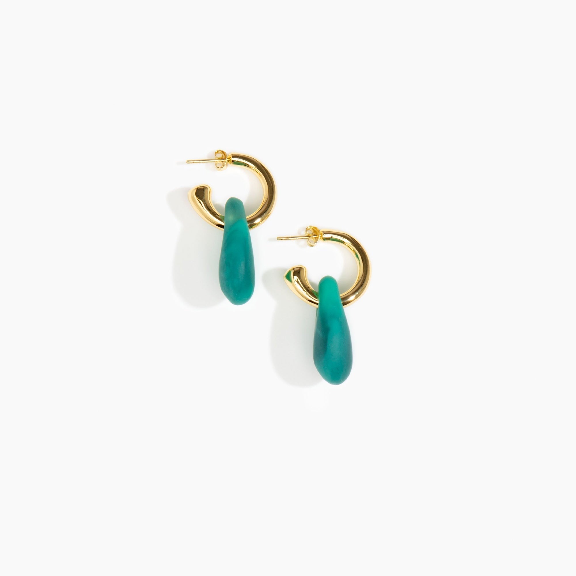 Dinosaur Designs Small Rock Hoop Earrings in Mineral Swirl Colour resin with Brass Hoop Material.