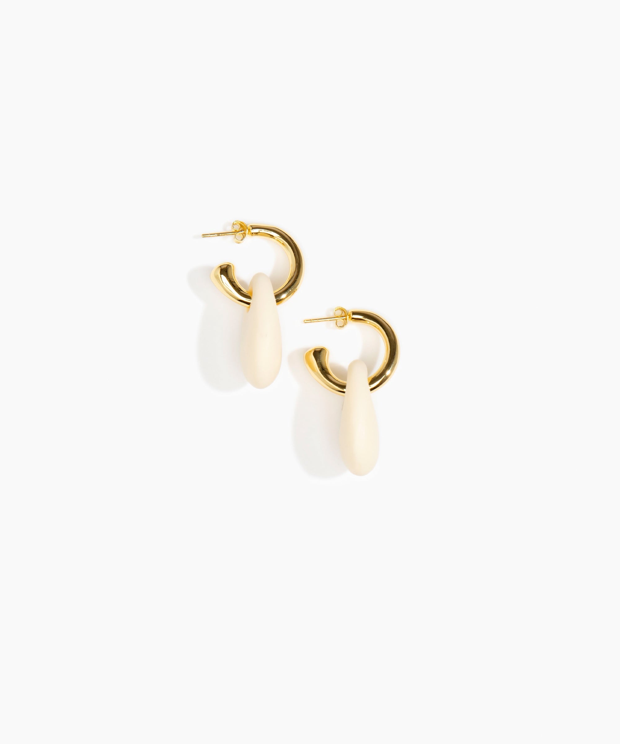 Dinosaur Designs Small Rock Hoop Earrings in Cream Colour resin with Brass Hoop Material..