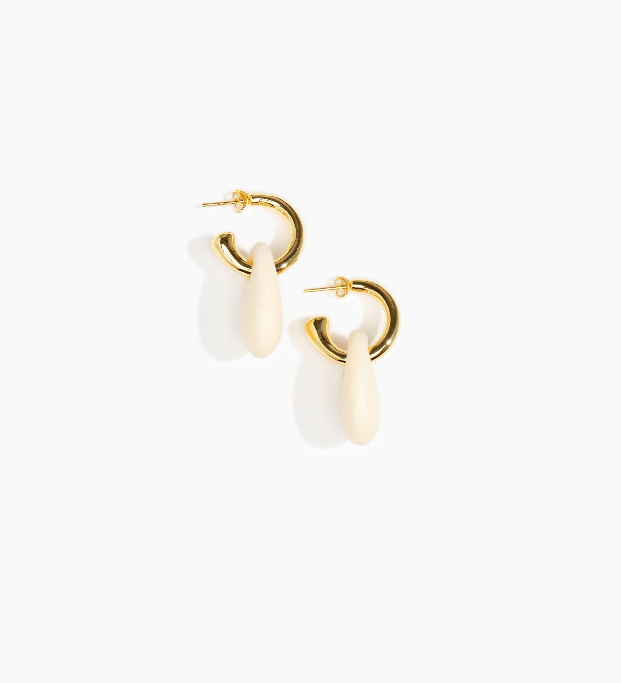 Dinosaur Designs Small Rock Hoop Earrings Earrings in Cream Colour resin with Brass Hoop Material