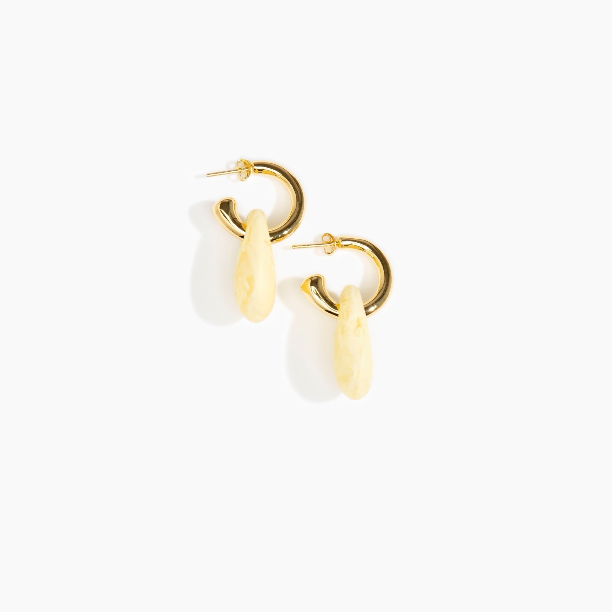 Dinosaur Designs Small Rock Hoop Earrings in Lemon Colour resin with Brass Hoop Material.