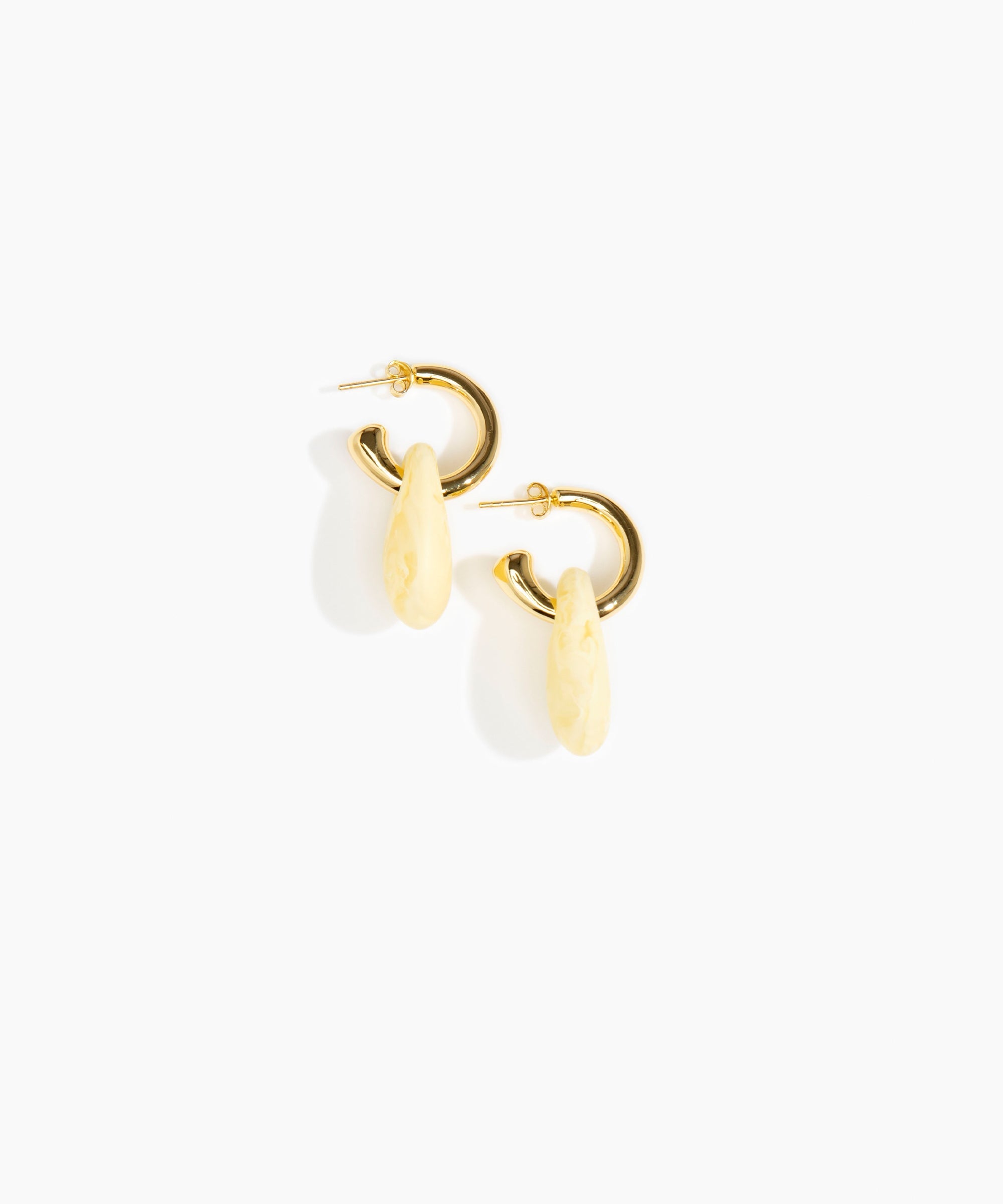 Dinosaur Designs Small Rock Hoop Earrings in Lemon Colour resin with Brass Hoop Material..