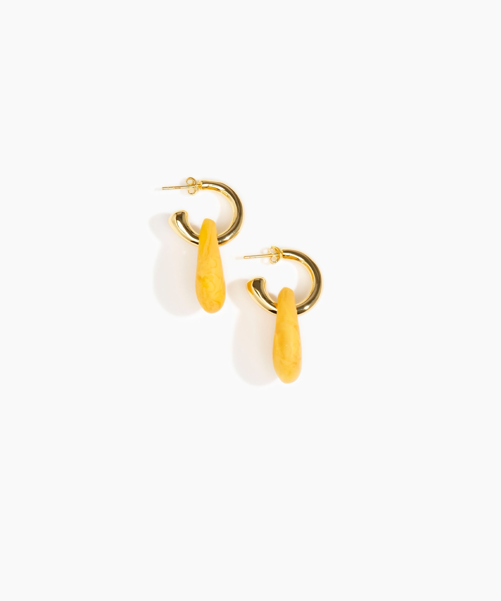 Dinosaur Designs Small Rock Hoop Earrings in Honeycomb Colour resin with Brass Hoop Material..