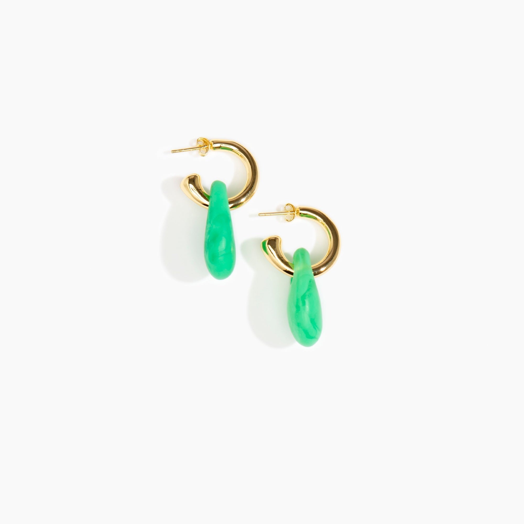 Dinosaur Designs Small Rock Hoop Earrings in Leaf Colour resin with Brass Hoop Material.