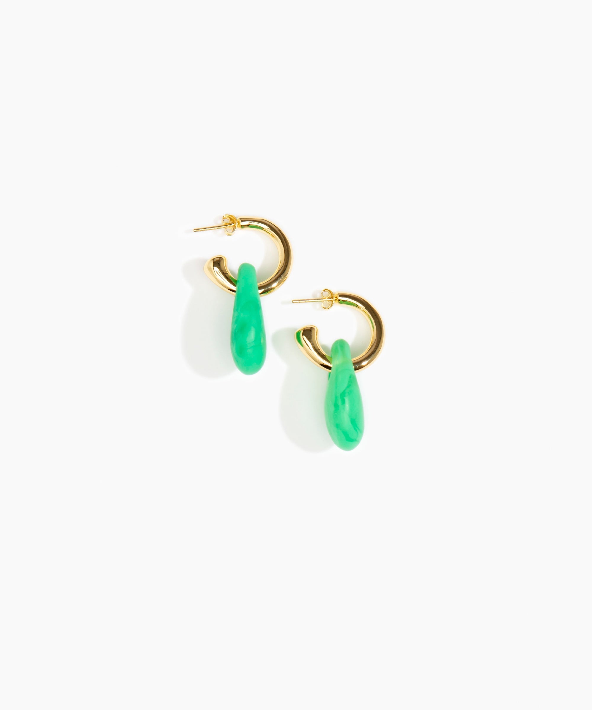 Dinosaur Designs Small Rock Hoop Earrings in Leaf Colour resin with Brass Hoop Material