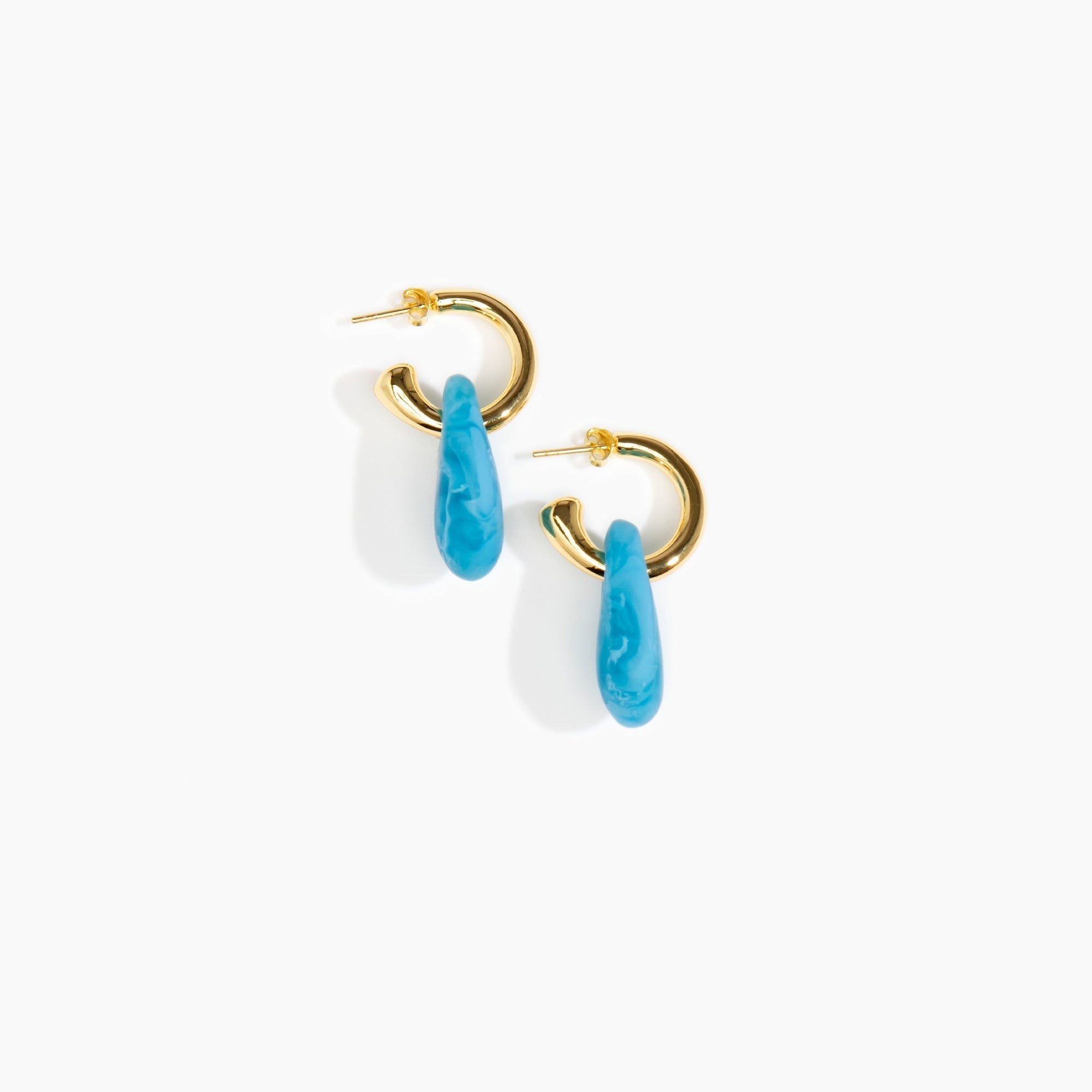 Dinosaur Designs Small Rock Hoop Earrings in Sky Colour resin with Brass Hoop Material.