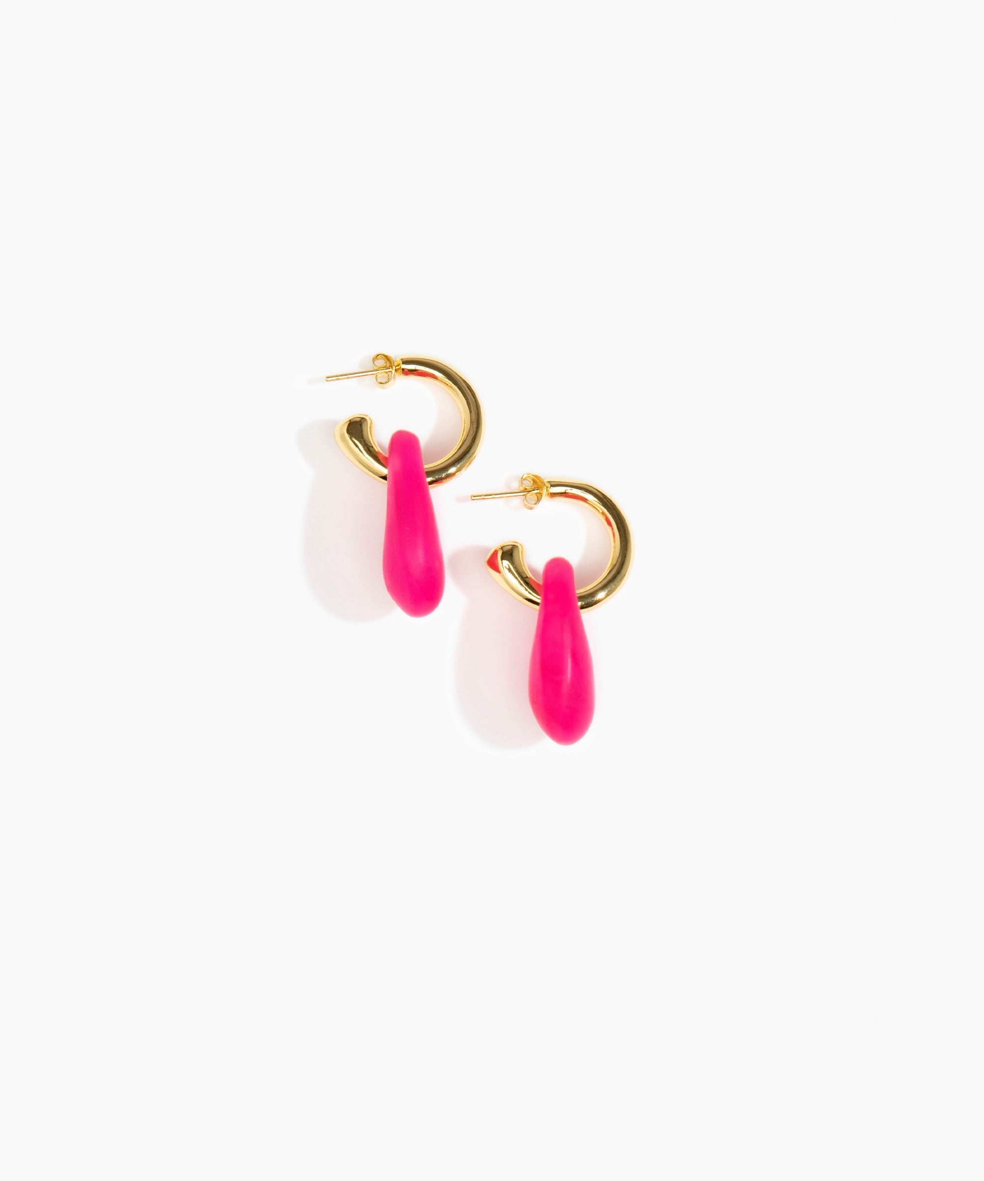 Dinosaur Designs Small Rock Hoop Earrings in Flamingo Colour resin with Brass Hoop Material
