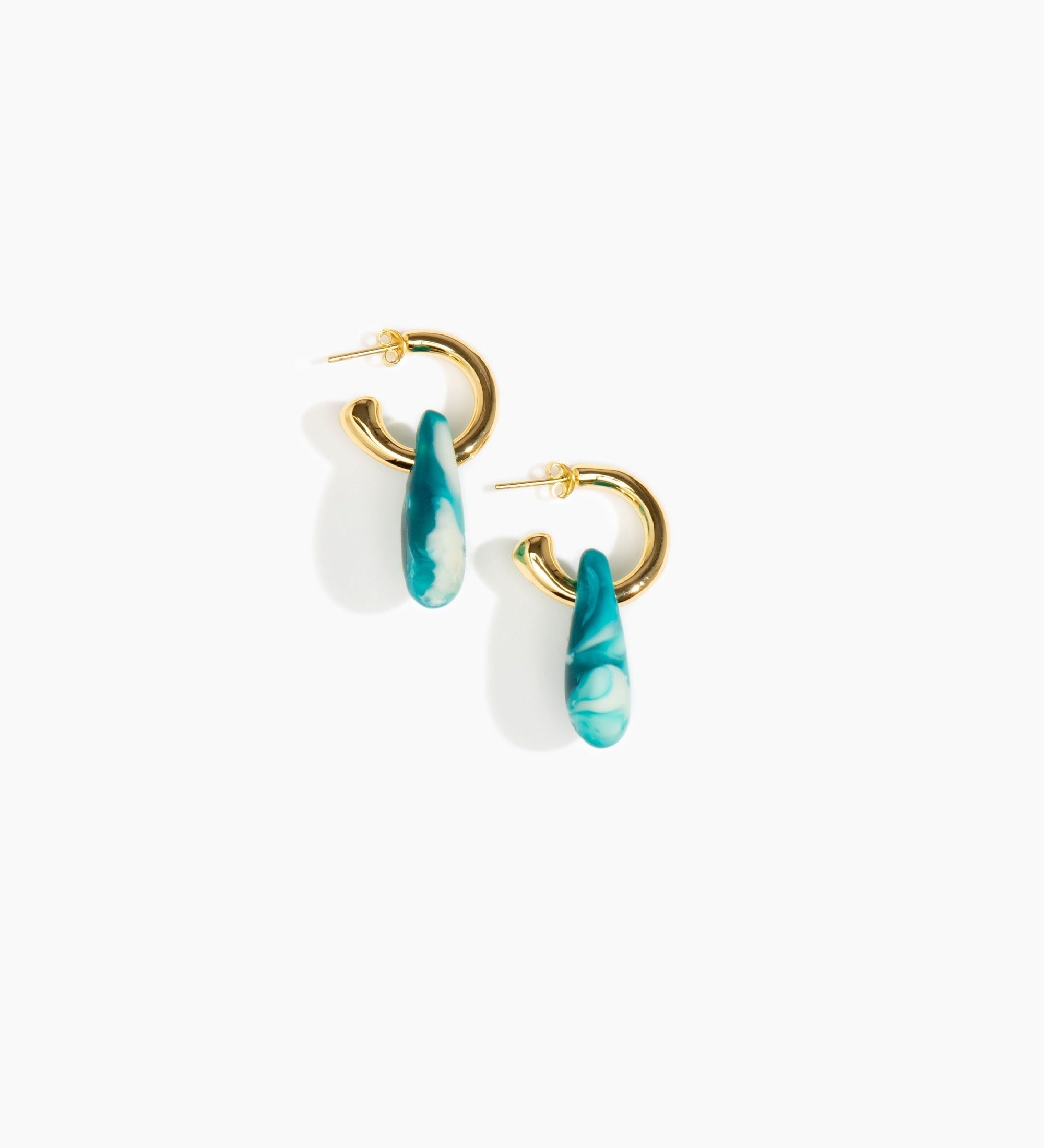 Dinosaur Designs Small Rock Hoop Earrings Earrings in Lagoon Colour resin with Brass Hoop Material