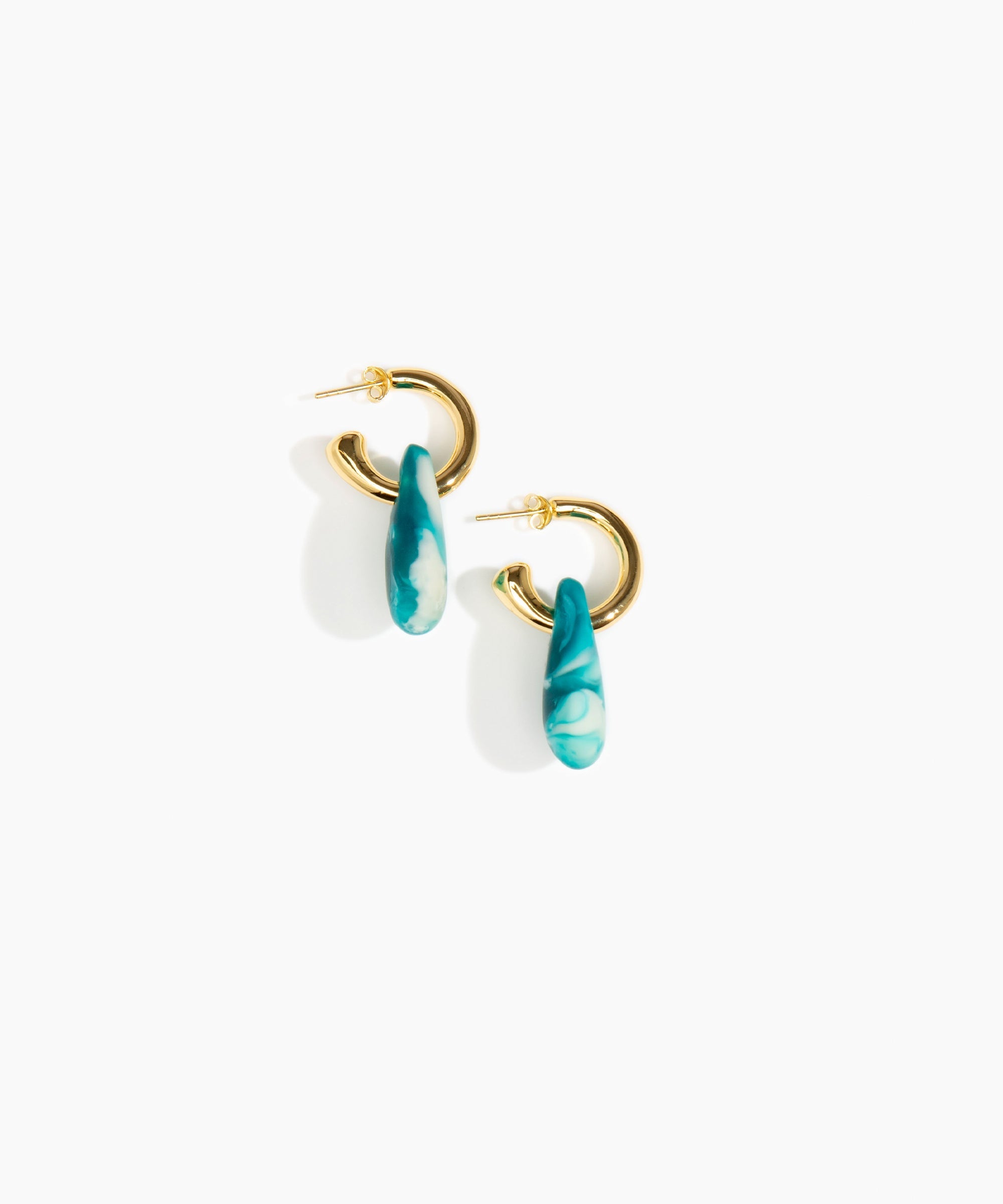 Dinosaur Designs Small Rock Hoop Earrings in Lagoon Colour resin with Brass Hoop Material..