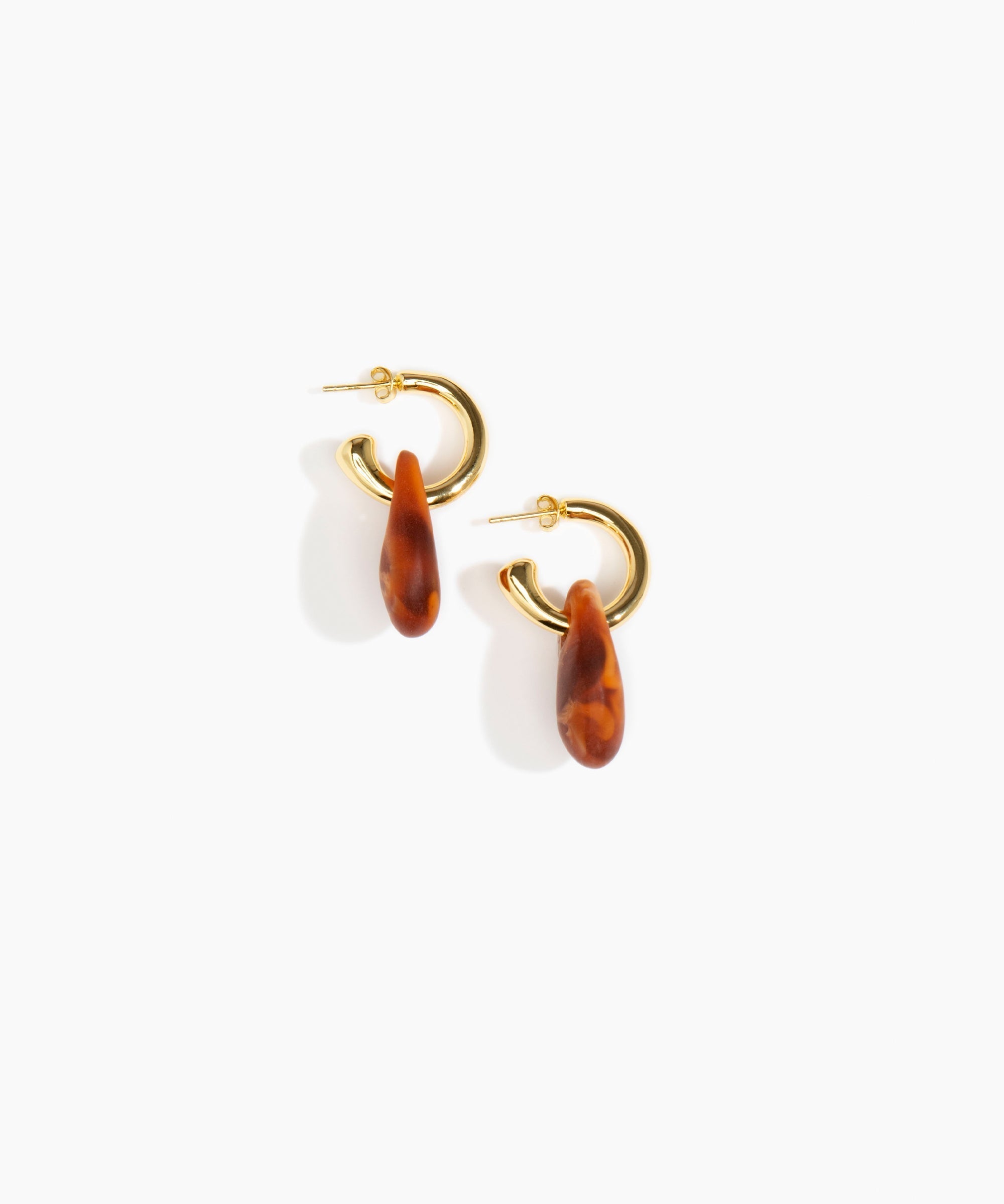 Dinosaur Designs Small Rock Hoop Earrings Earrings in Tortoise Colour resin with Brass Hoop Material