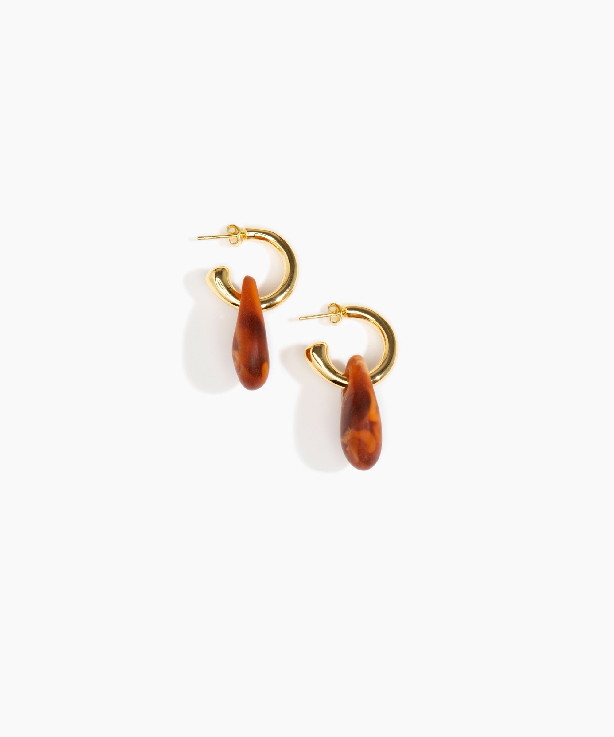 Dinosaur Designs Small Rock Hoop Earrings in Dark Horn Colour resin with Brass Hoop Material.