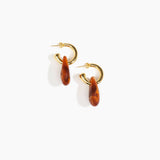 Dinosaur Designs Small Rock Hoop Earrings in Dark Horn Colour resin with Brass Hoop Material