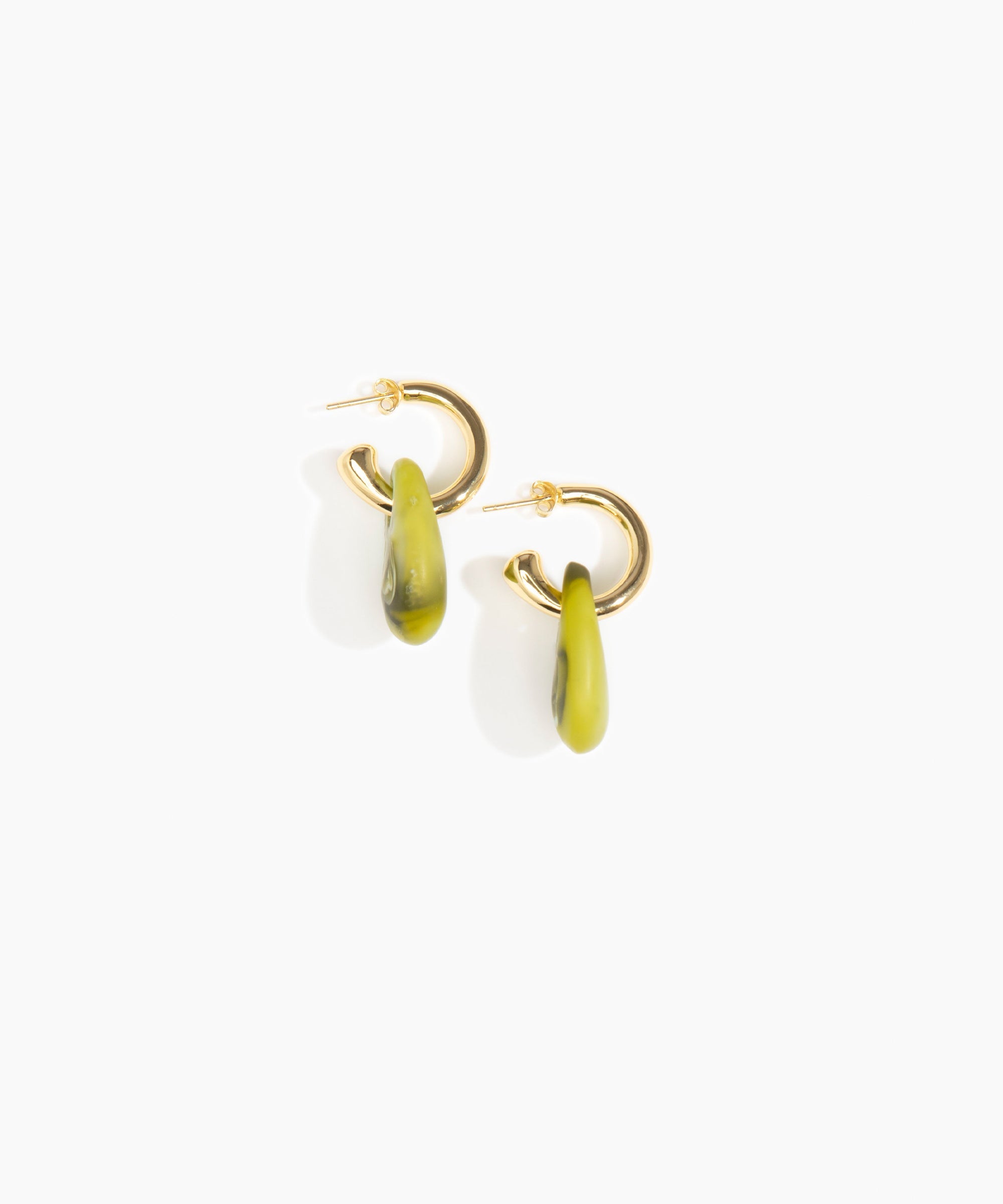 Dinosaur Designs Small Rock Hoop Earrings in Malachite Colour resin with Brass Hoop Material..