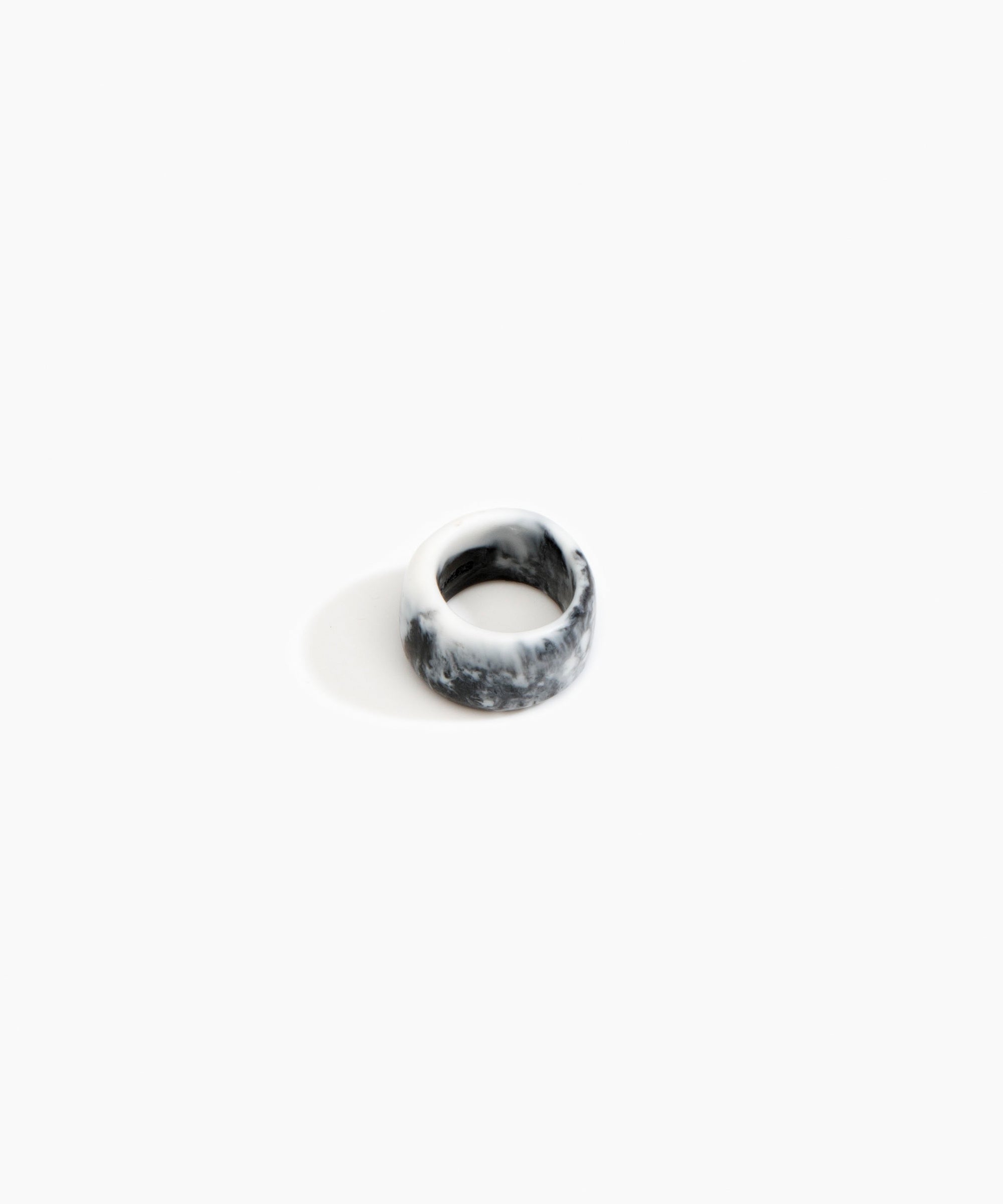 Dinosaur Designs Band Ring in White Marble Colour resin with Wide Fit...
