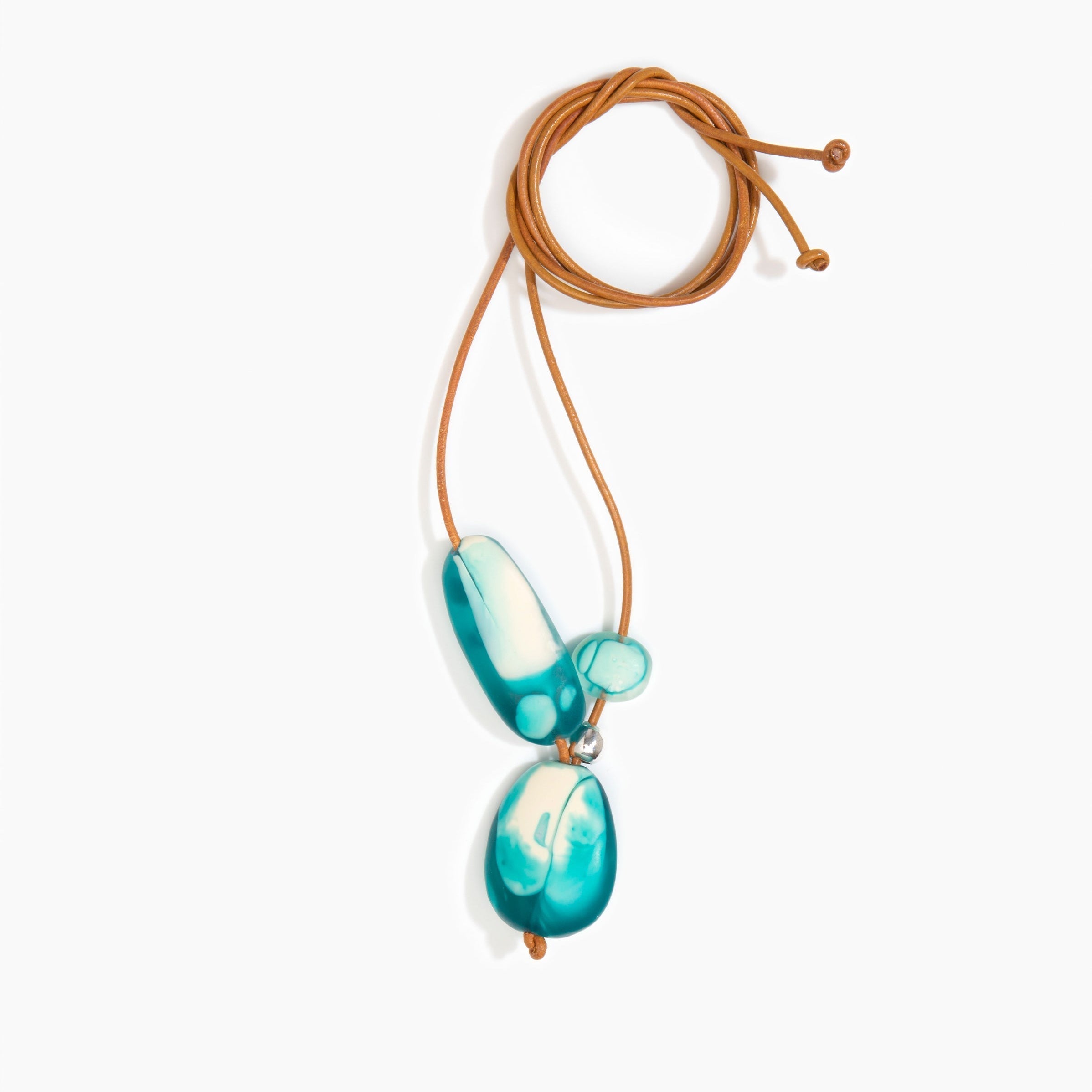Dinosaur Designs Rock Cluster Pendant in Lagoon Colour resin with 925 Sterling Silver Bead Material.