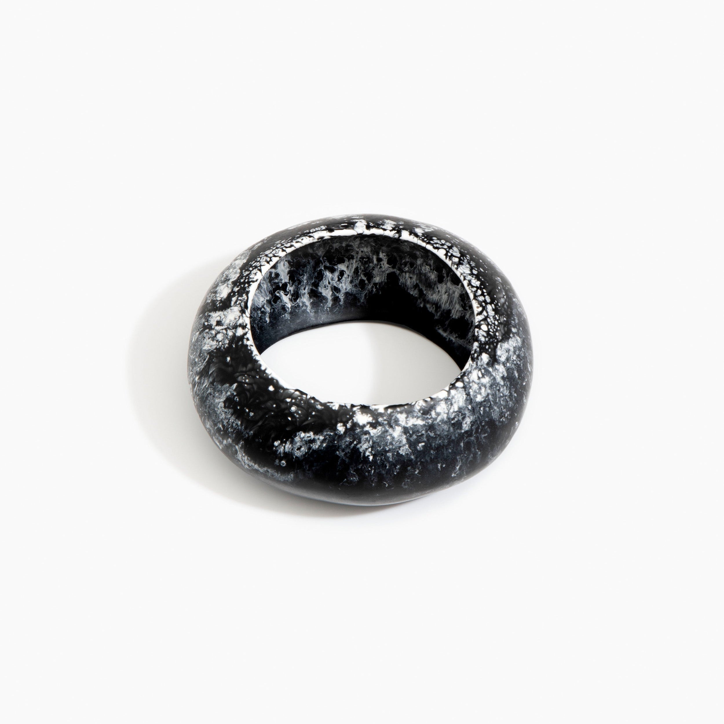 Dinosaur Designs Boulder Bangle in Black Marble Colour resin with Wide Fit..