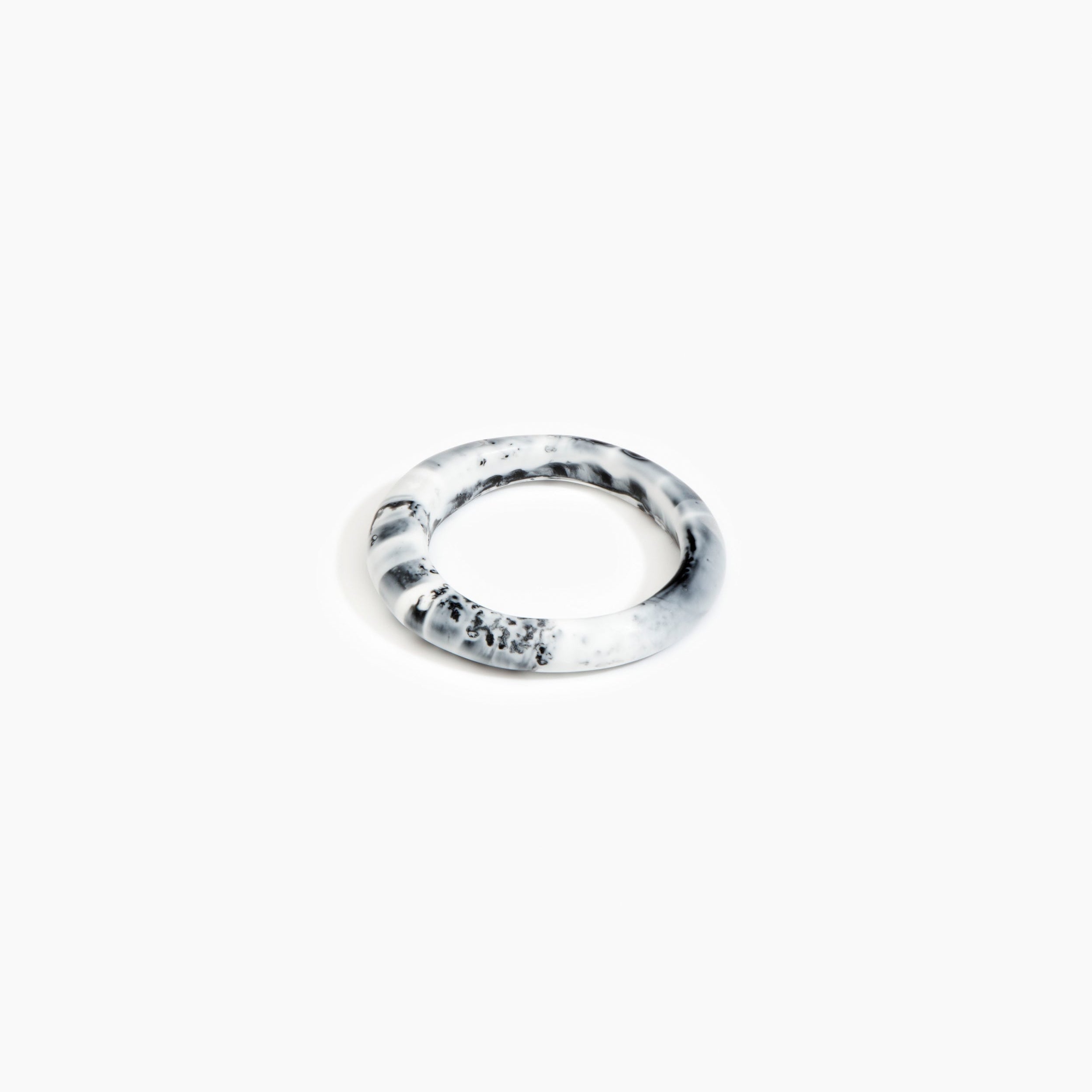 Dinosaur Designs Small Organic Bangle in White Marble Colour resin with Regular Fit.
