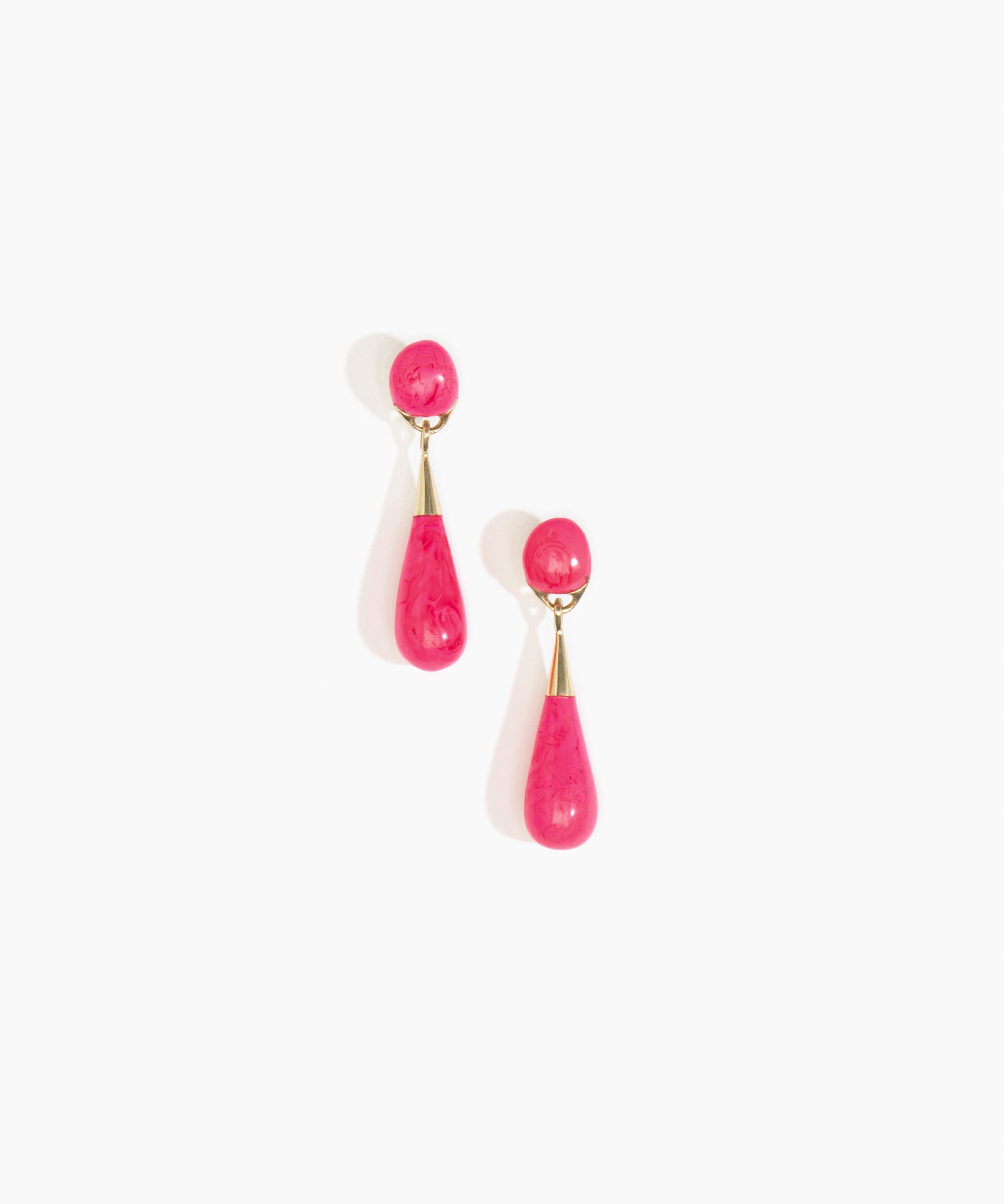 Dinosaur Designs Medium Dew Drop Earrings Earrings in Flamingo Colour resin with Studs Backing