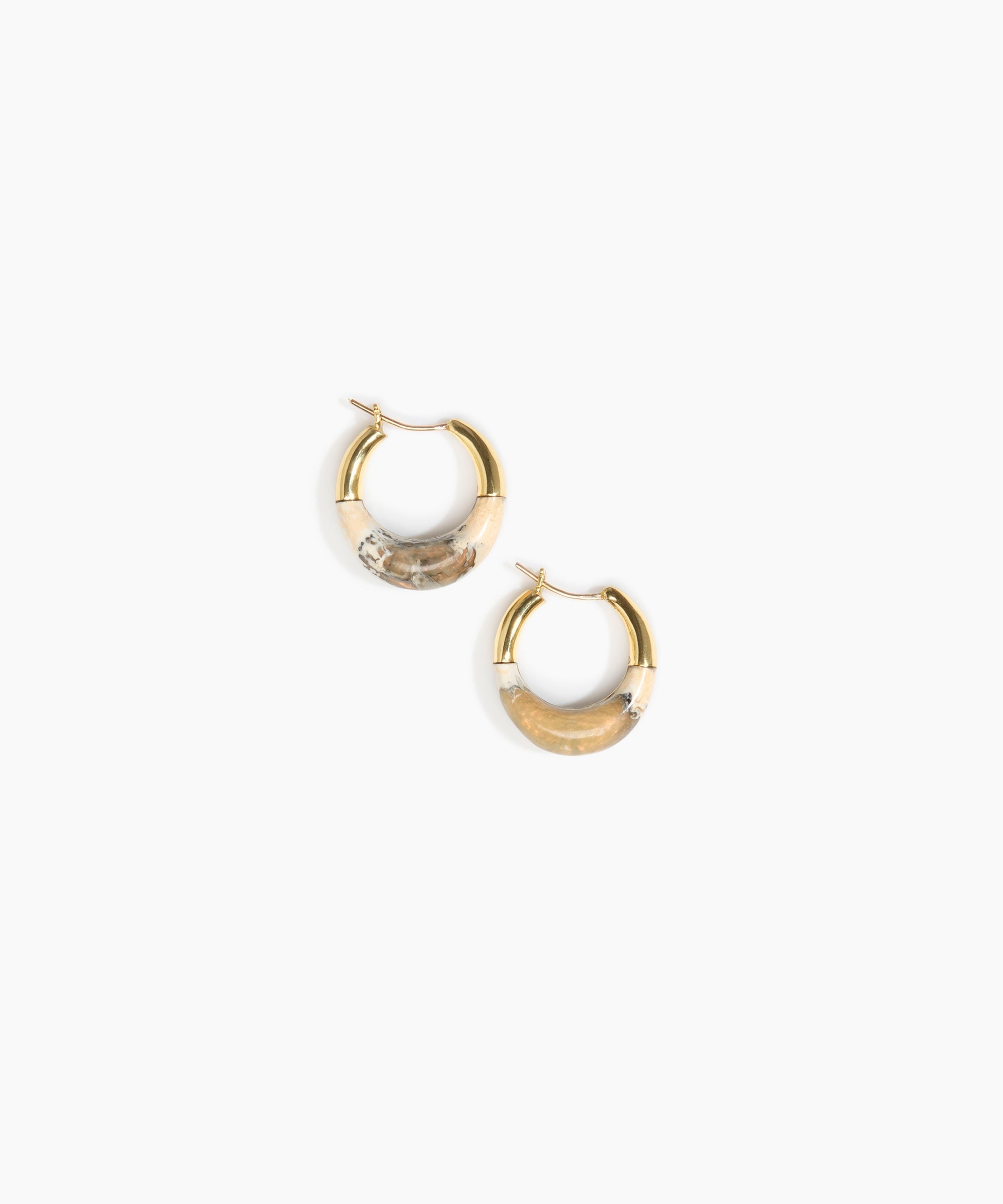 Dinosaur Designs Small Horn Hoop Earrings in Sandy Pearl Colour resin with Nano-Coated Brass Material
