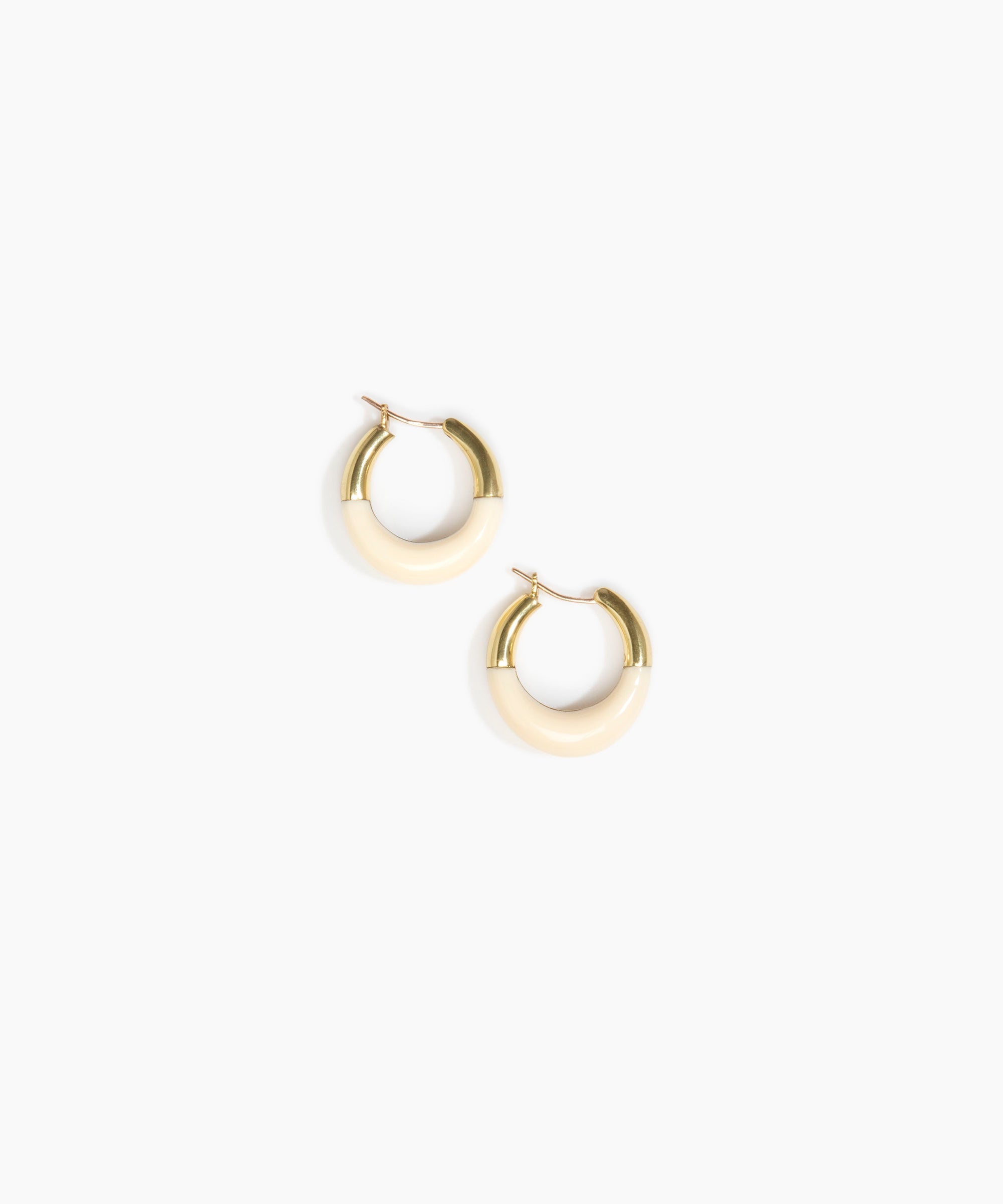 Dinosaur Designs Small Horn Hoop Earrings in Cream Colour resin with Nano-Coated Brass Material..
