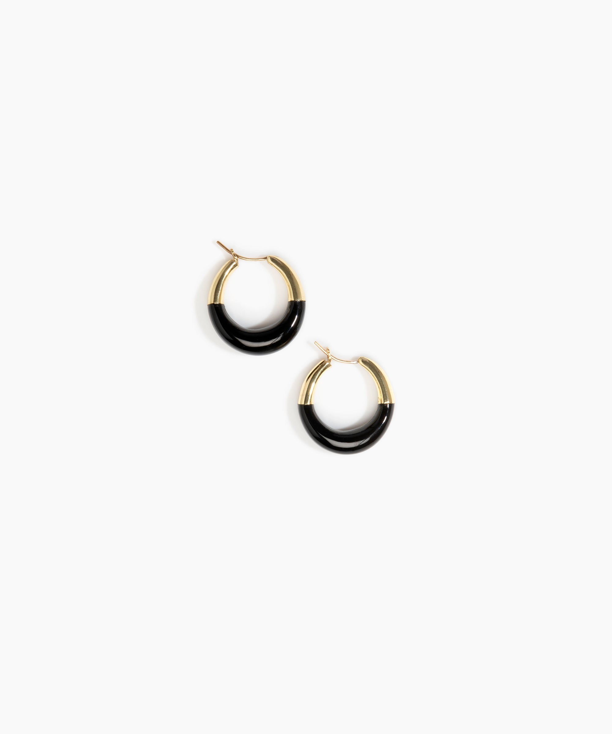 Dinosaur Designs Small Horn Hoop Earrings in Black Colour resin with Nano-Coated Brass Material..