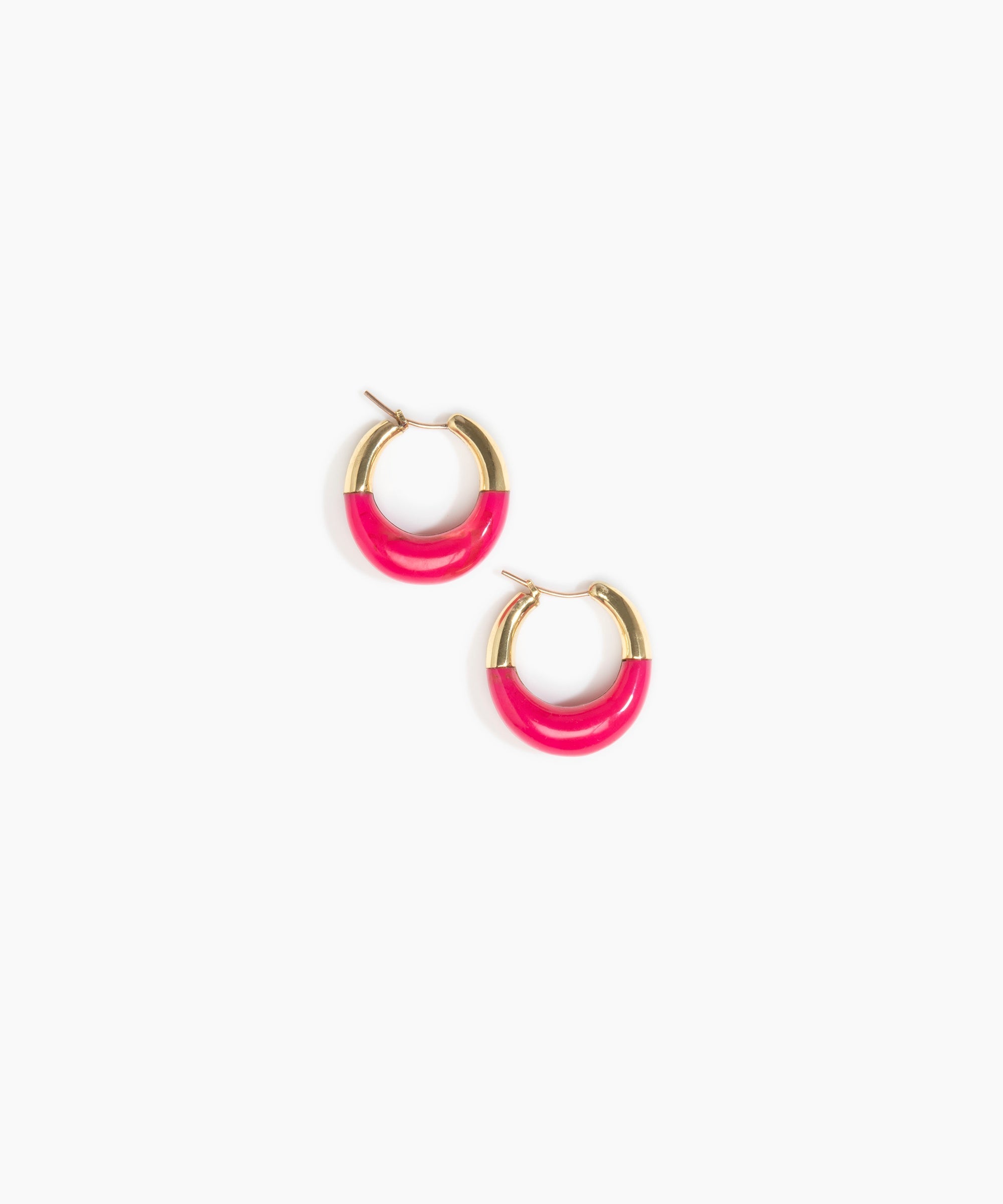 Dinosaur Designs Small Horn Hoop Earrings in Flamingo Colour resin with Nano-Coated Brass Material