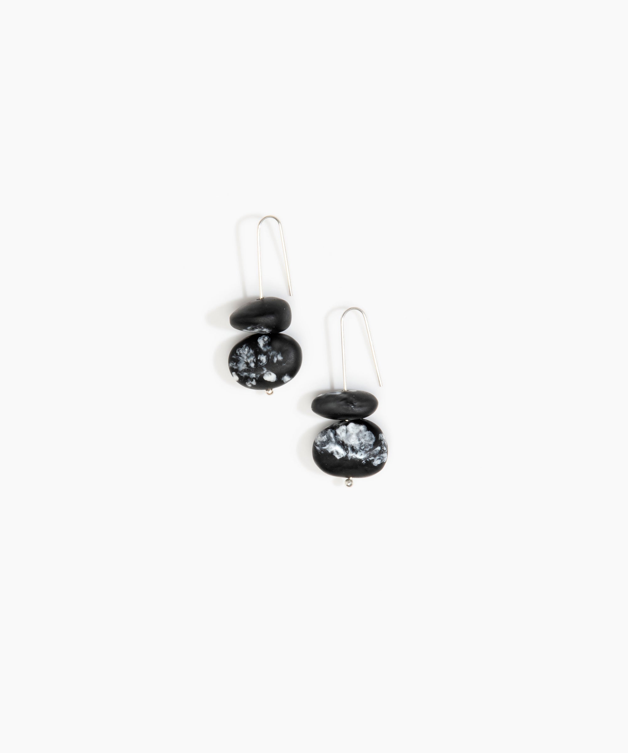 Dinosaur Designs Temple Earth Wire Earrings in Black Marble Colour resin with 925 Sterling Silver Material..