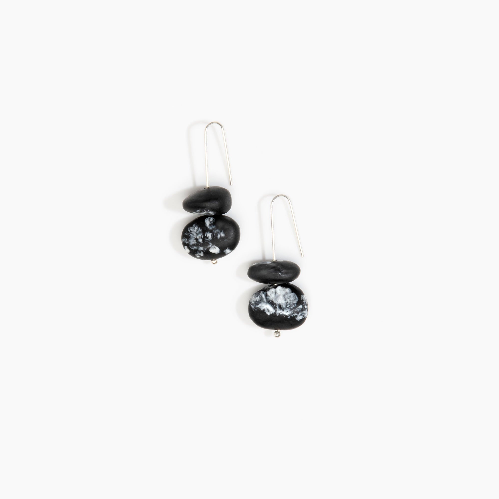 Dinosaur Designs Temple Earth Wire Earrings in Black Marble Colour resin with 925 Sterling Silver Material.