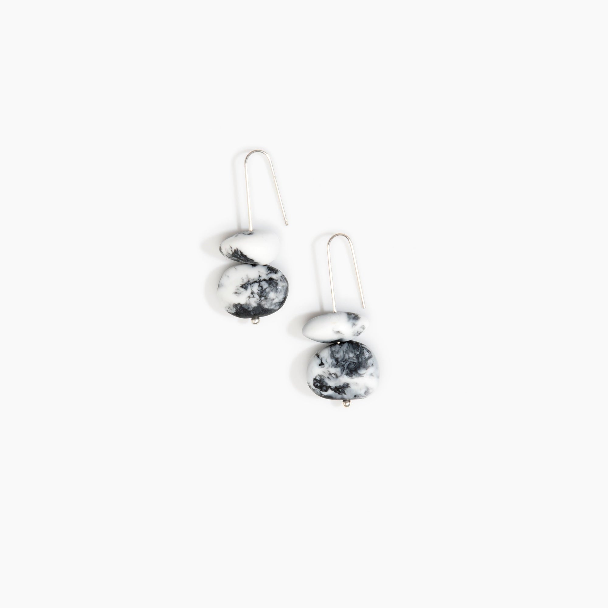 Dinosaur Designs Temple Earth Wire Earrings in White Marble Colour resin with 925 Sterling Silver Material.