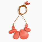 Dinosaur Designs Riverstone Choker Necklaces in Coral Swirl Colour resin with Brass Bead on Tan Leather Material