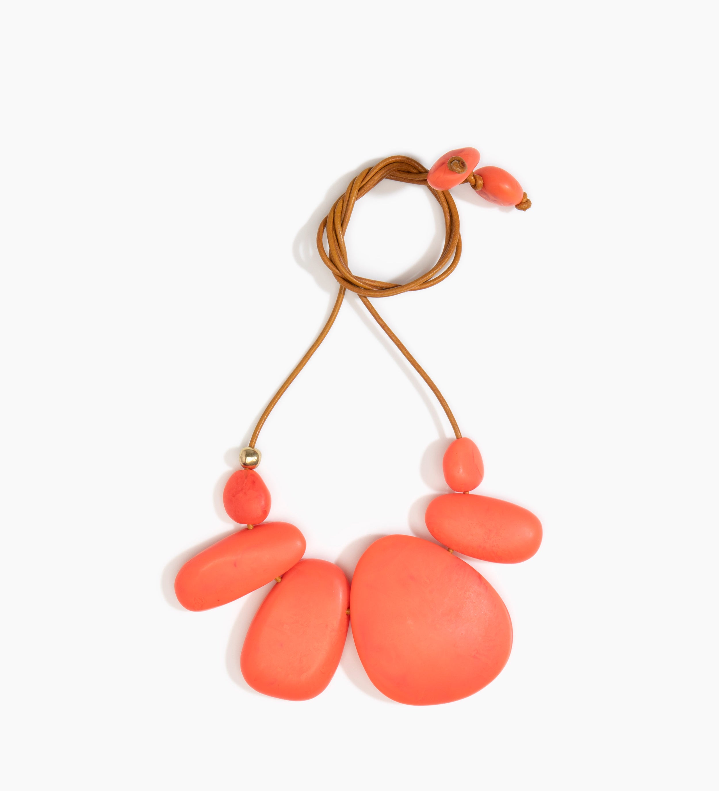 Dinosaur Designs Riverstone Choker Necklaces in Lychee Colour resin with Brass Bead on Tan Leather Material