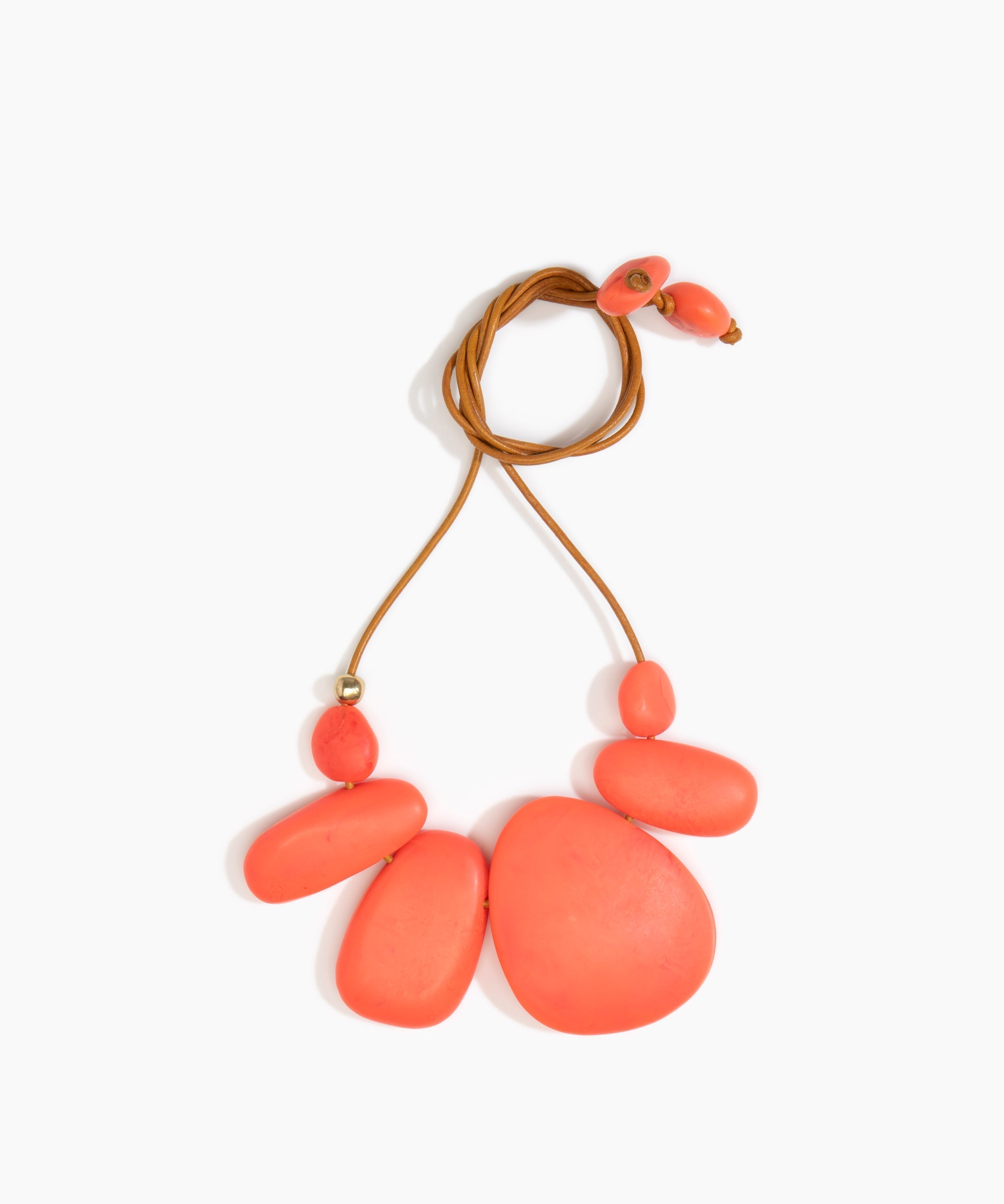 Dinosaur Designs Riverstone Choker Necklaces in Lychee Colour resin with Brass Bead on Tan Leather Material