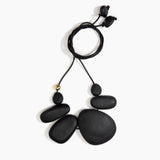 Dinosaur Designs Riverstone Choker Necklaces in Black Colour resin with Silver 925 Bead on Black Leather Material