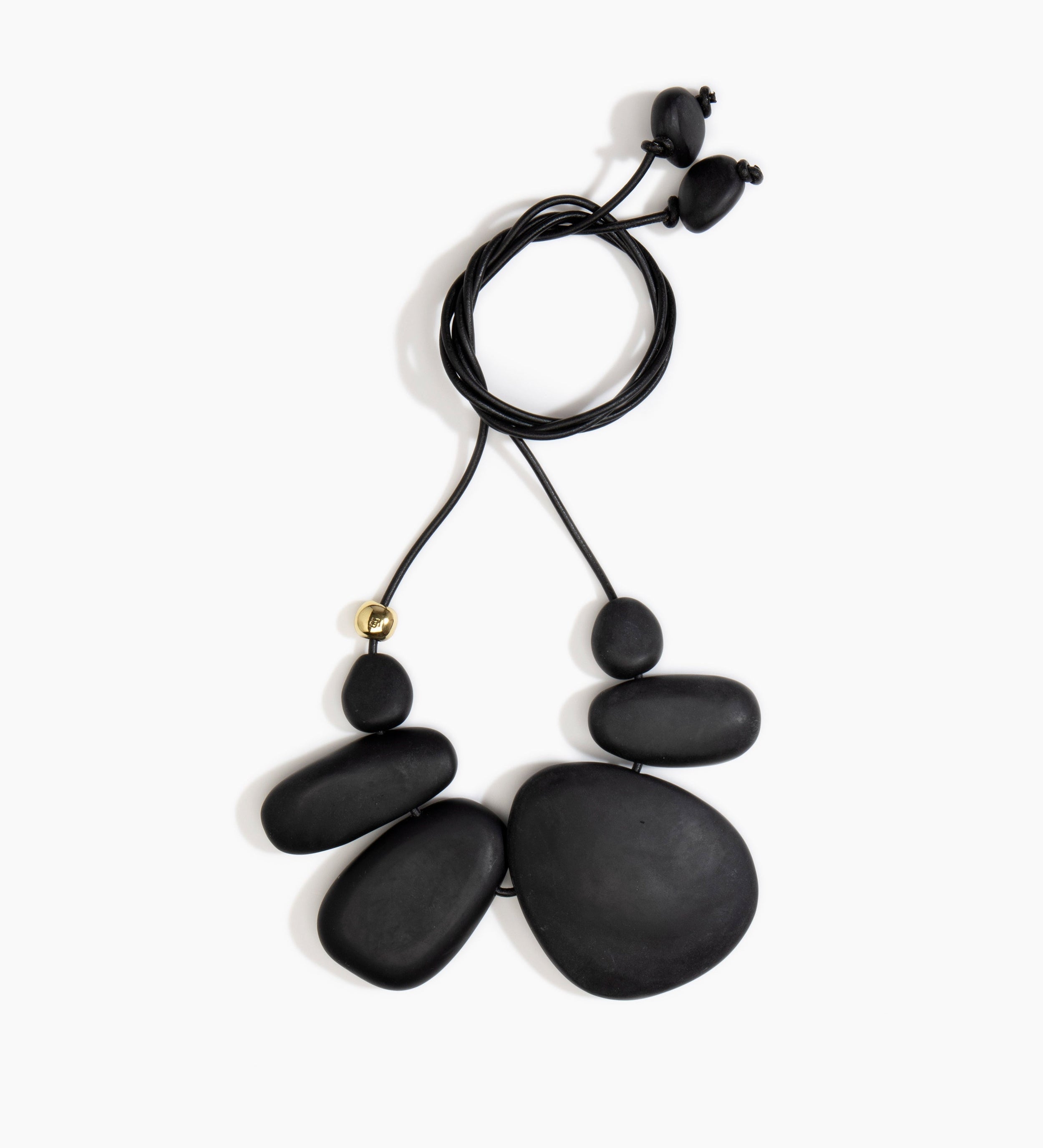 Dinosaur Designs Riverstone Choker Necklaces in Black Colour resin with Silver 925 Bead on Black Leather Material