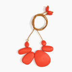 Dinosaur Designs Riverstone Choker Necklaces in Coral Pop Colour resin with Brass Bead on Tan Leather Material