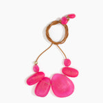 Dinosaur Designs Riverstone Choker Necklaces in Flamingo Colour resin with Brass Bead on Tan Leather Material