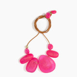 Dinosaur Designs Riverstone Choker Necklaces in Flamingo Colour resin with Brass Bead on Tan Leather Material