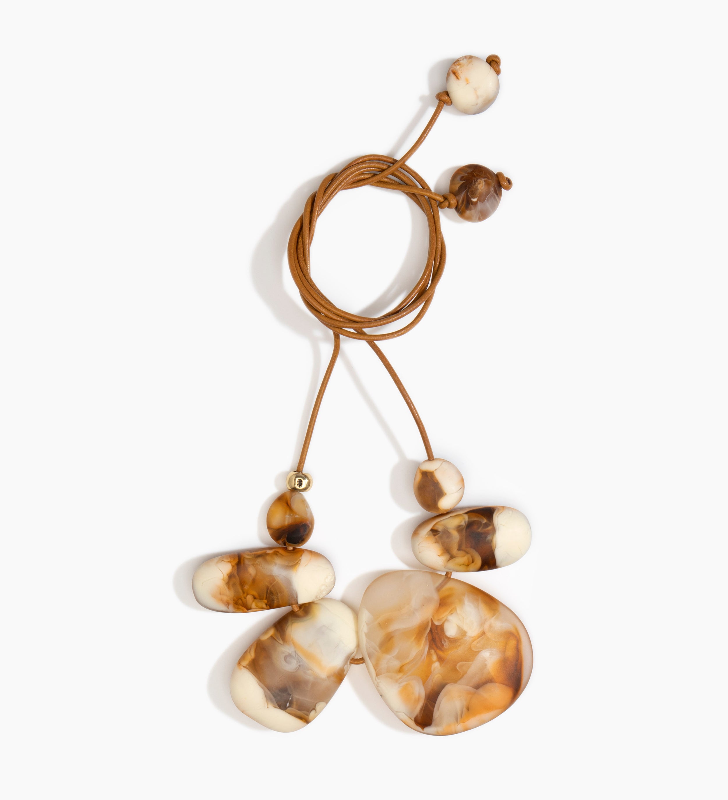 Dinosaur Designs Riverstone Choker Necklaces in Light Horn Colour resin with Brass Bead on Tan Leather Material