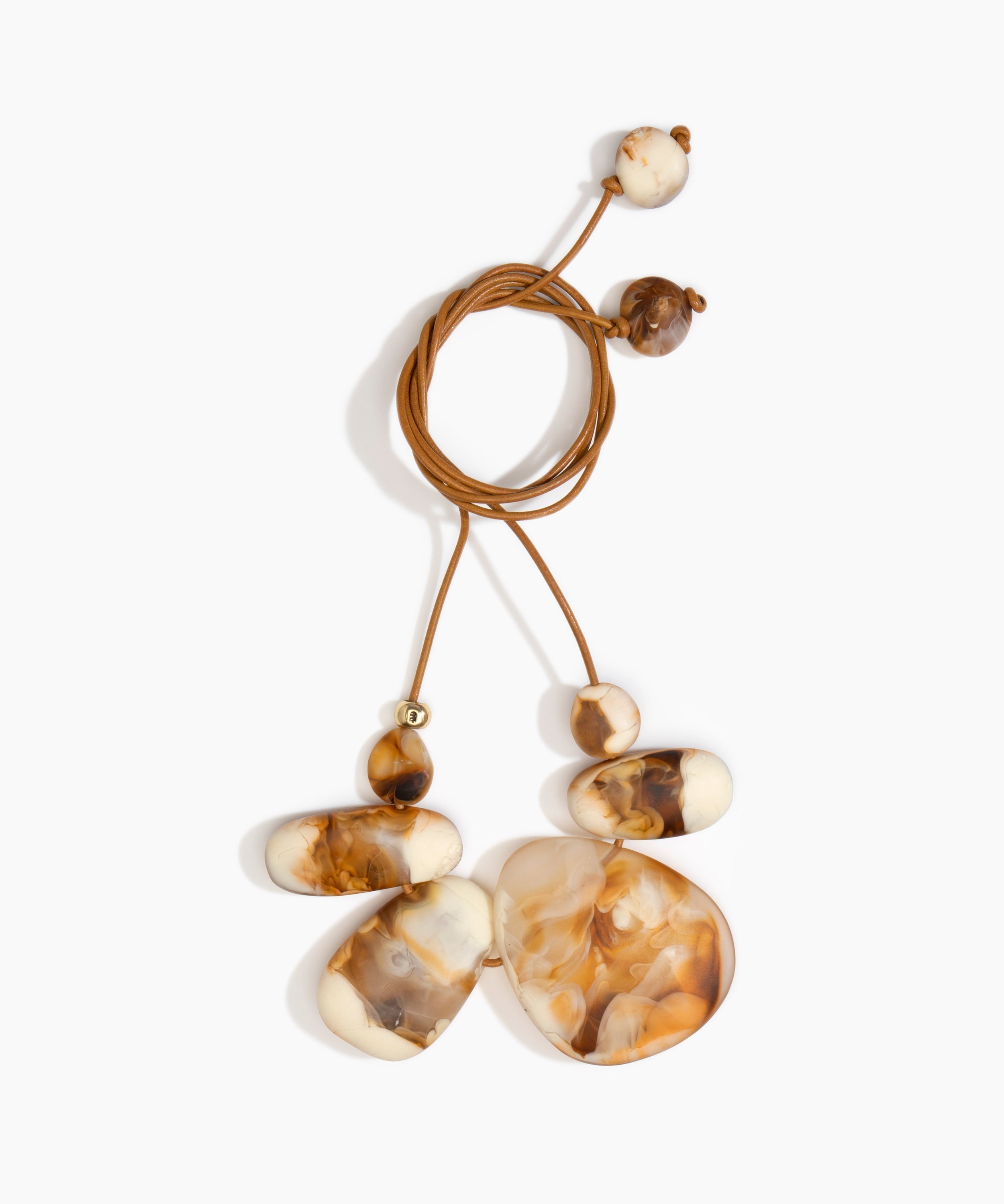 Dinosaur Designs Riverstone Choker Necklaces in Light Horn Colour resin with Brass Bead on Tan Leather Material