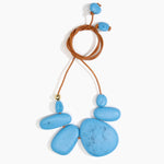 Dinosaur Designs Riverstone Choker Necklaces in Sky Colour resin with Brass Bead on Tan Leather Material