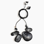 Dinosaur Designs Riverstone Choker Necklaces in Black Marble Colour resin with Silver 925 Bead on Black Leather Material