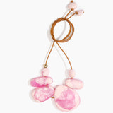 Dinosaur Designs Riverstone Choker Necklaces in Shell Pink Colour resin with Brass Bead on Tan Leather Material