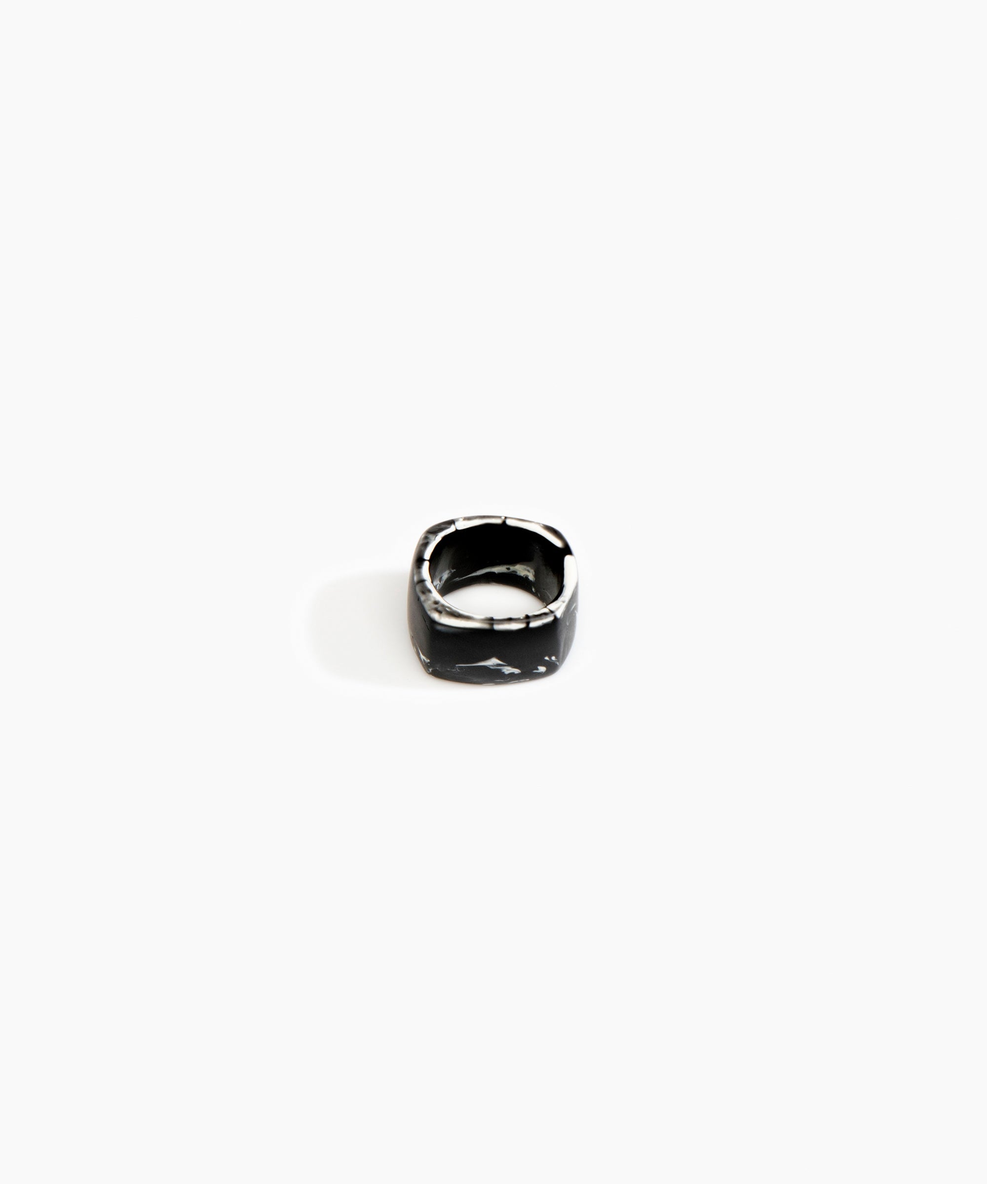 Dinosaur Designs Cube Ring in Black Marble Colour resin with Wide Fit