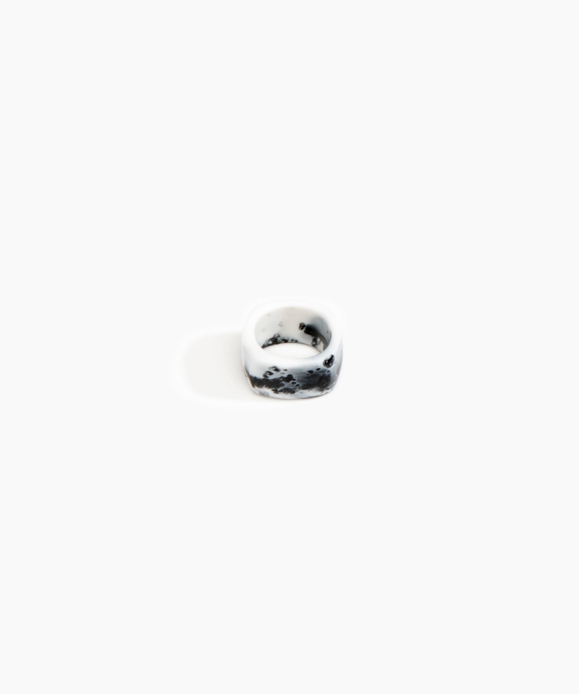 Dinosaur Designs Cube Ring in White Marble Colour resin with Wide Fit