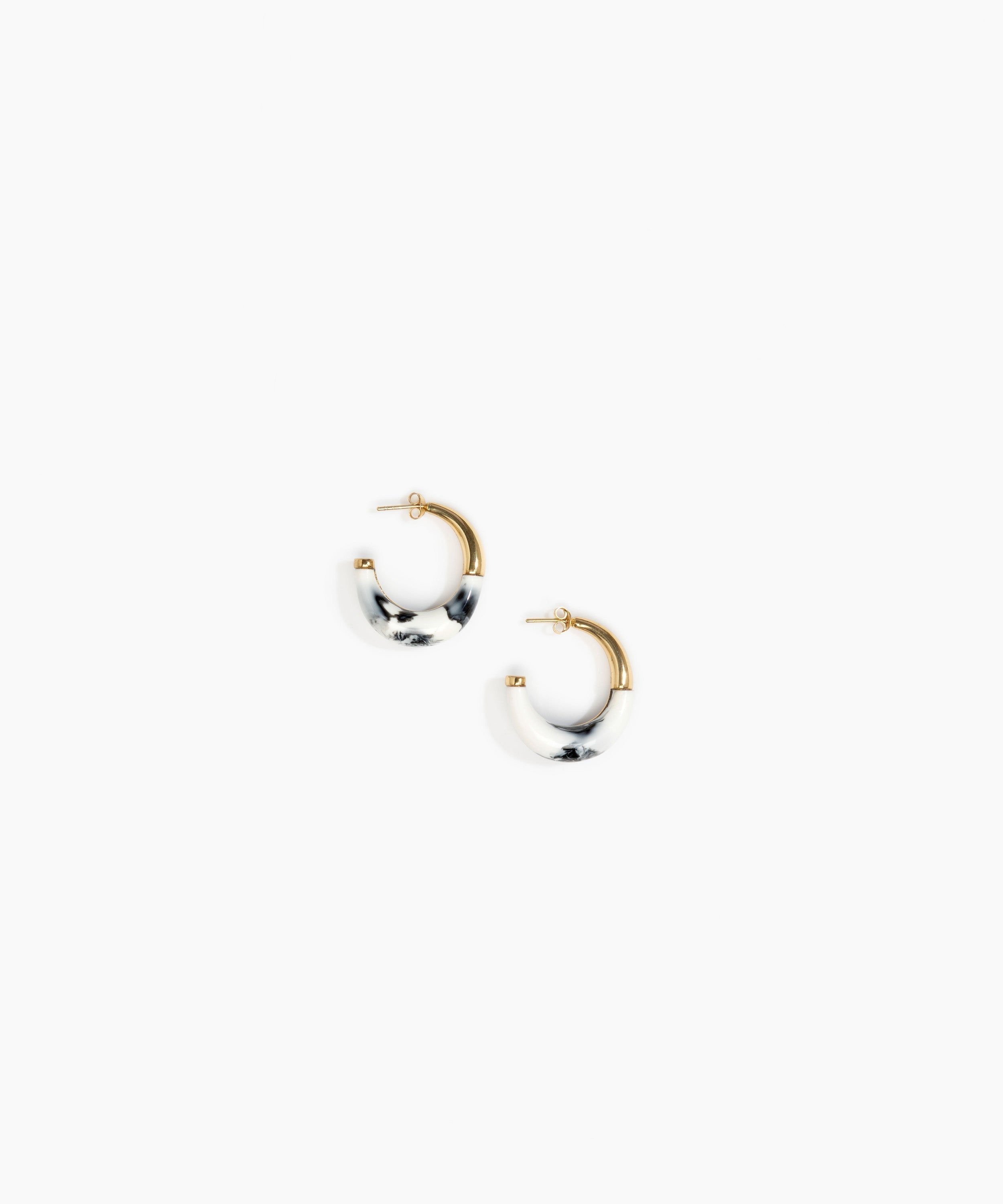 Dinosaur Designs Small Horn Earrings in White Marble Colour resin with Nano-Coated Brass Material