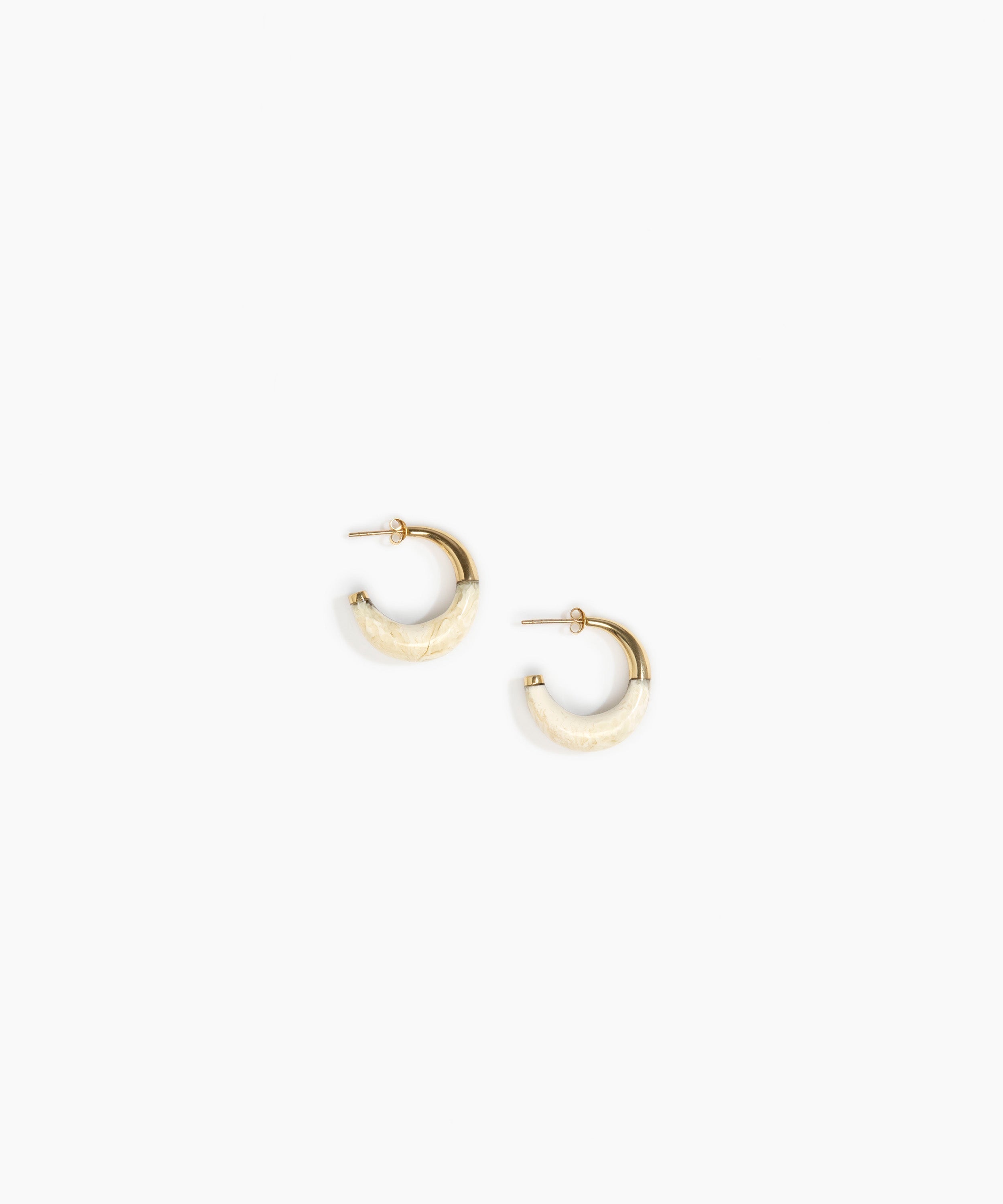 Dinosaur Designs Small Horn Earrings in Chalk Swirl Colour resin with Nano-Coated Brass Material