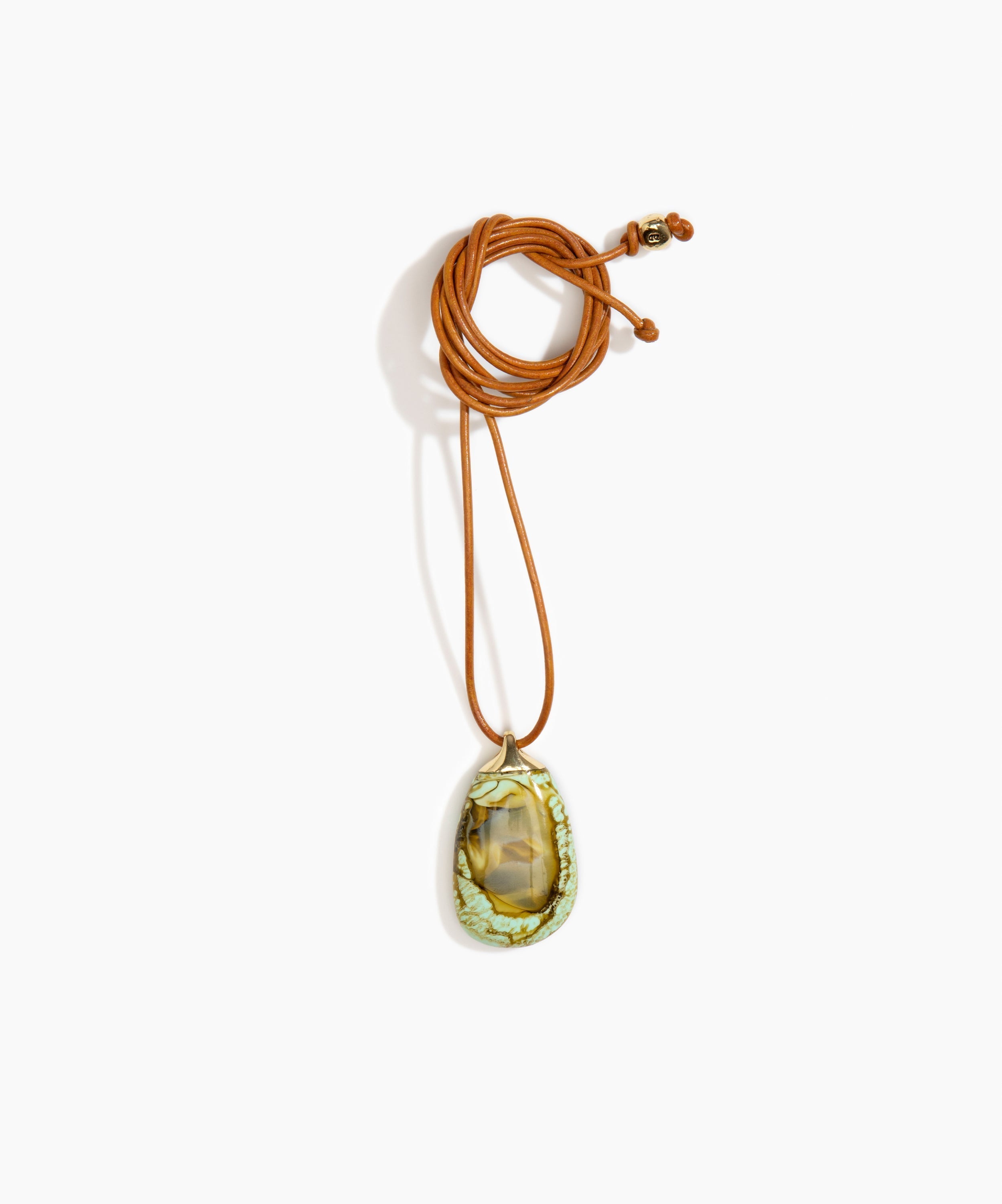 Dinosaur Designs River Rock Pendant on Leather in Malachite Colour resin