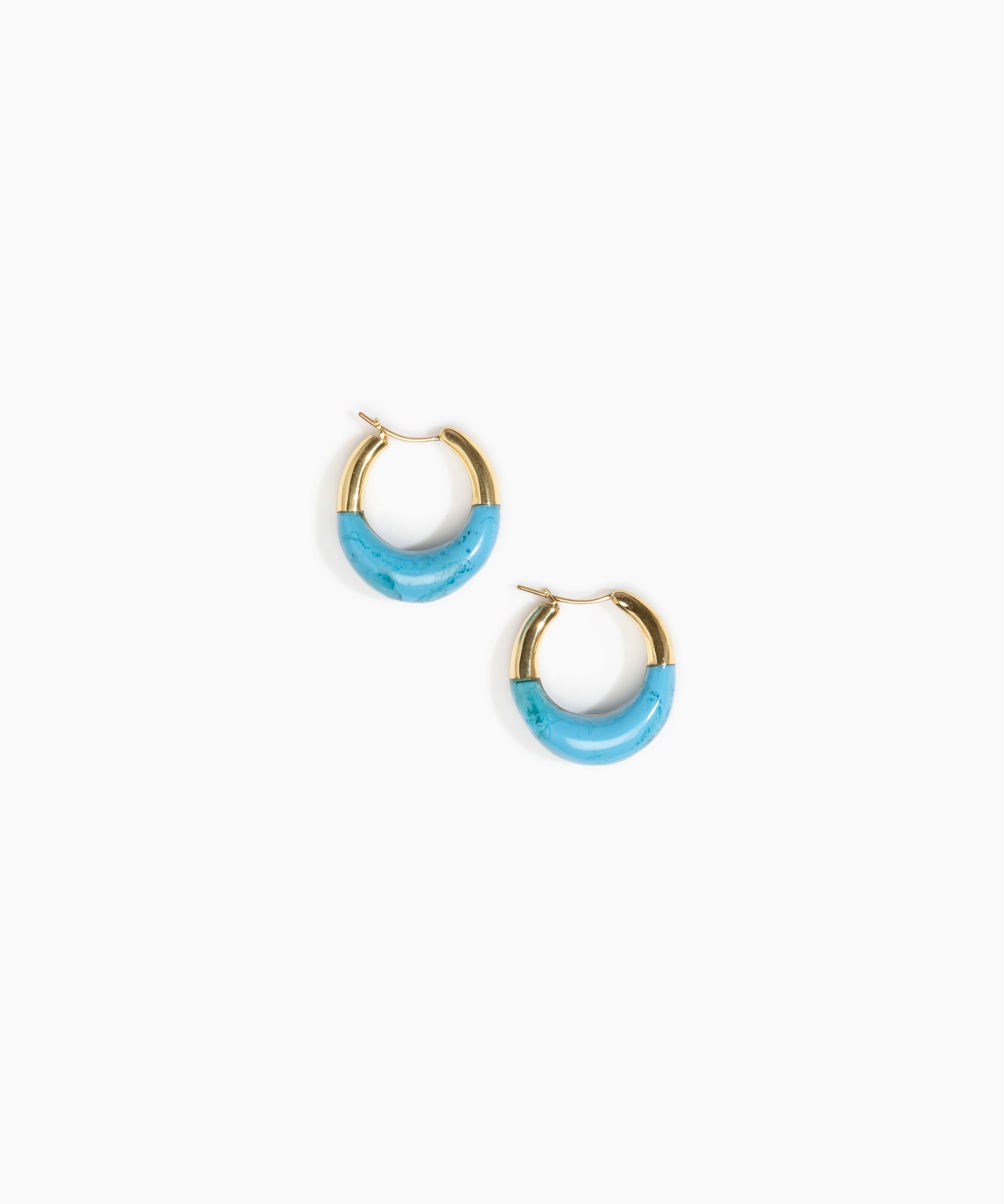 Dinosaur Designs Small Horn Hoop Earrings in Sky Colour resin with Nano-Coated Brass Material..